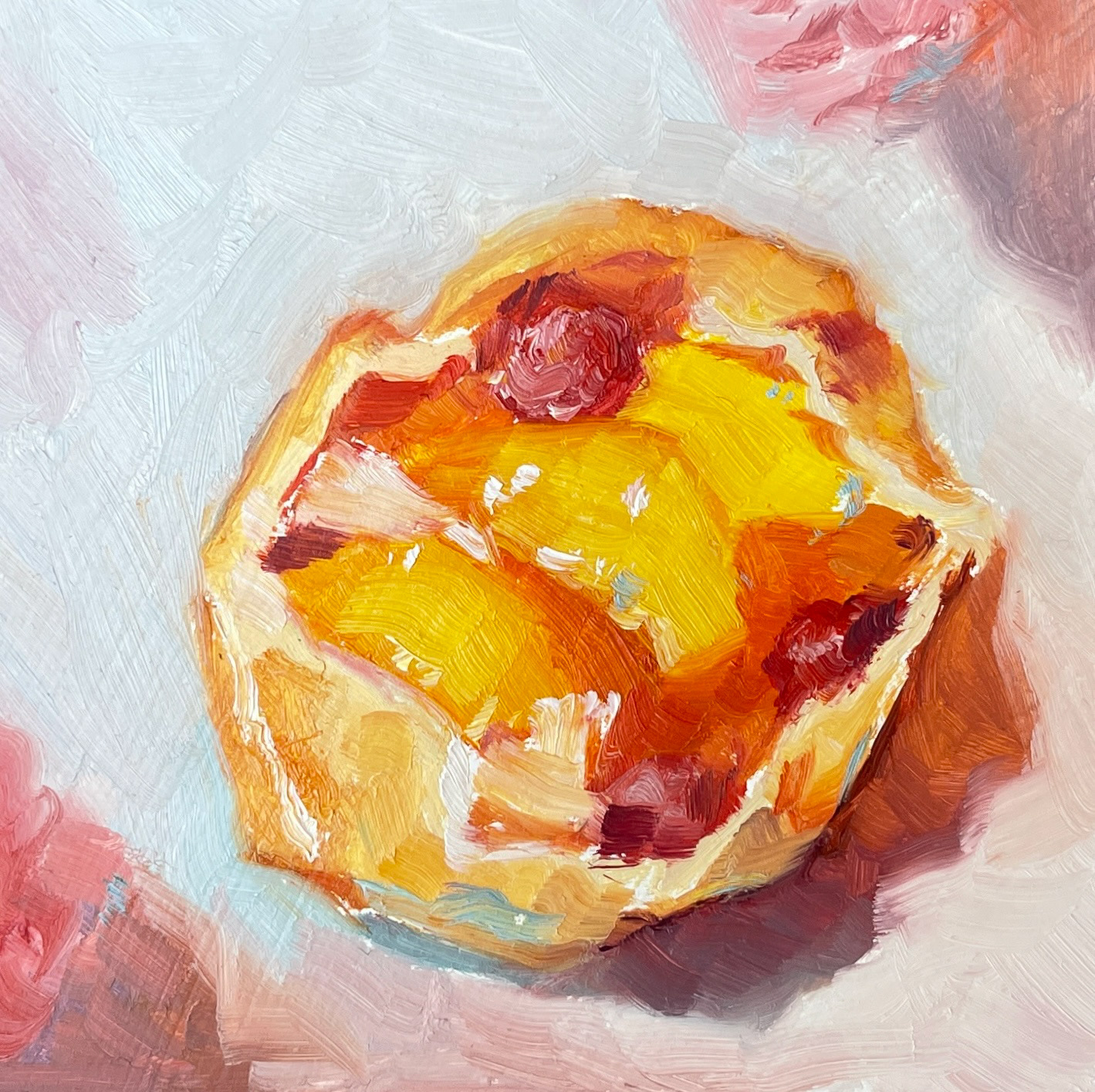 Peach Cobbler; 3x3” Oil on masonite