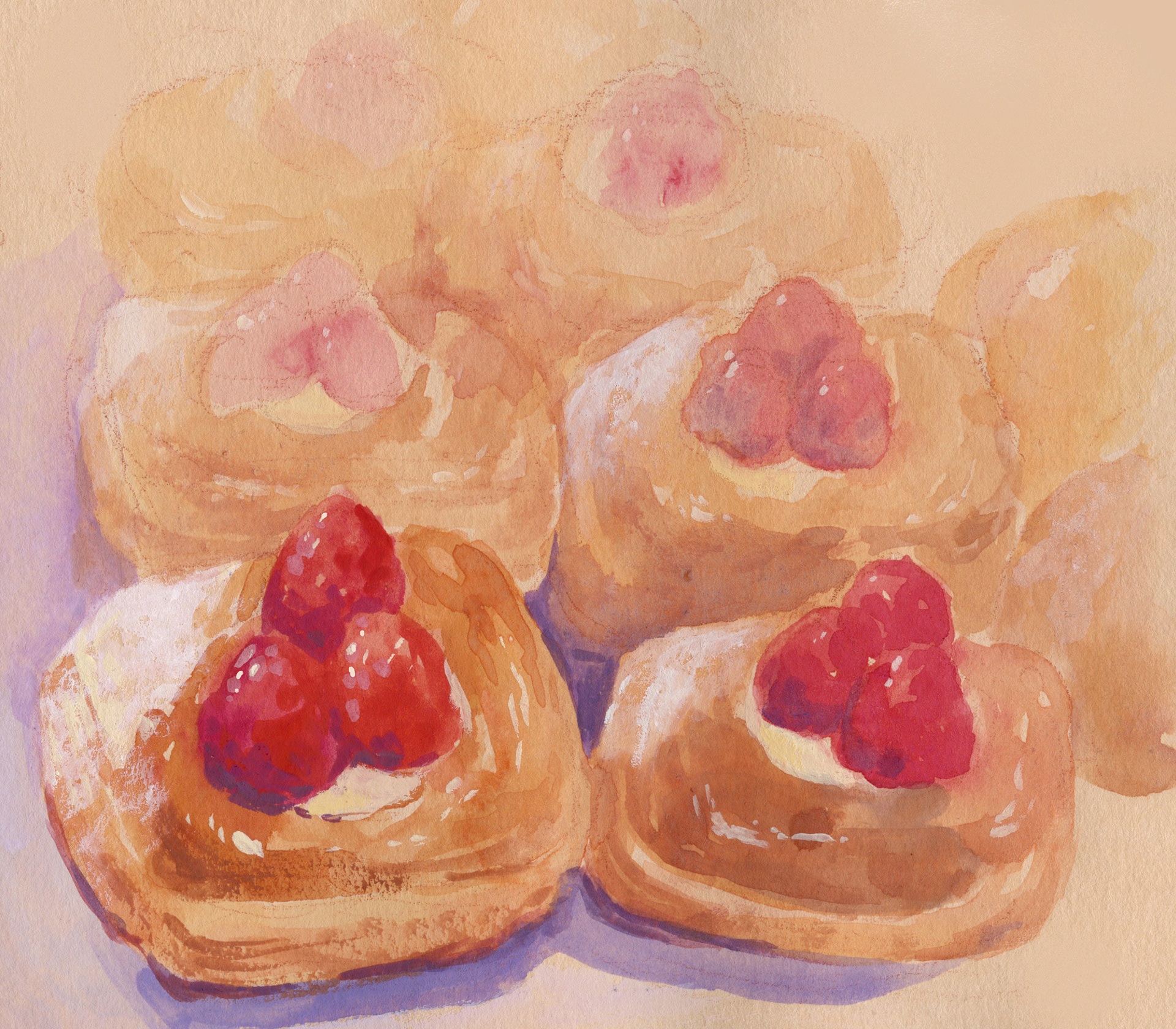 Pastries from the Local Bakery - Gouache on Paper