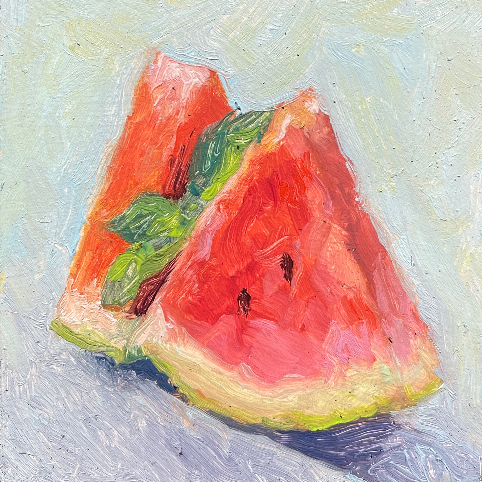 Watermelon Slices; 3x3" Oil on masonite