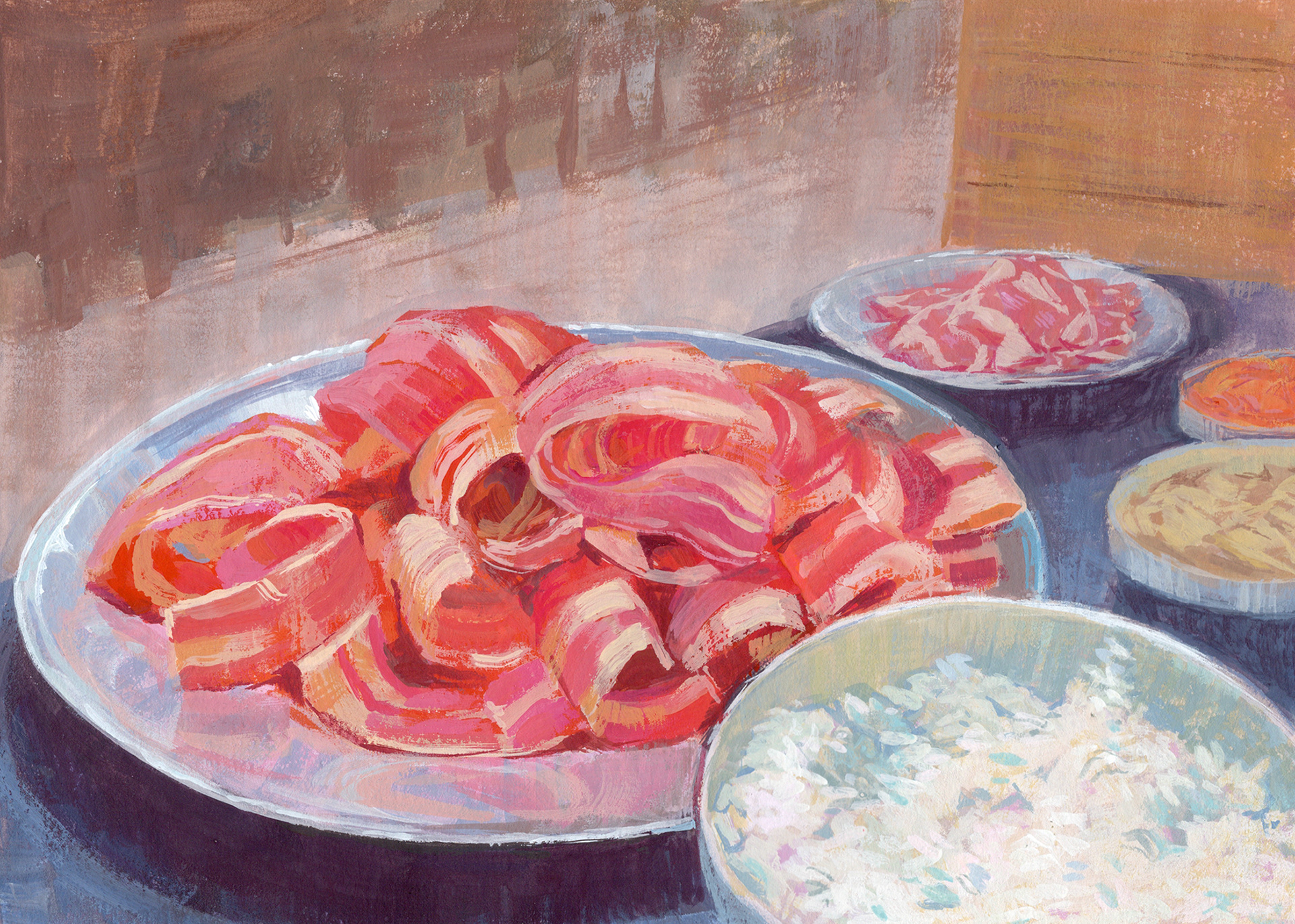 KBBQ With Friends - Gouache on Paper