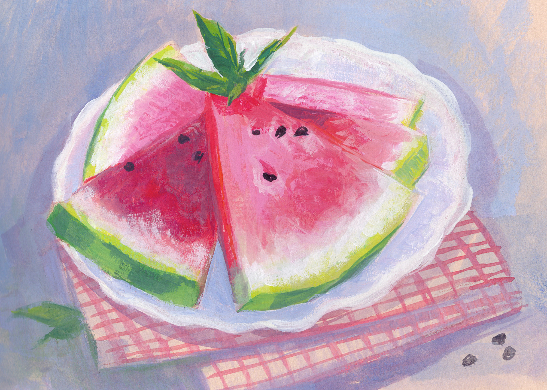 Watermelon Slices - Gouache on Paper