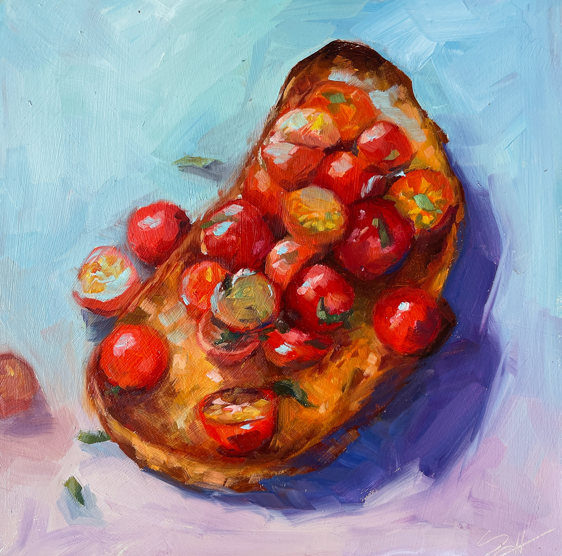 Bruschetta; 8x8" Oil on masonite