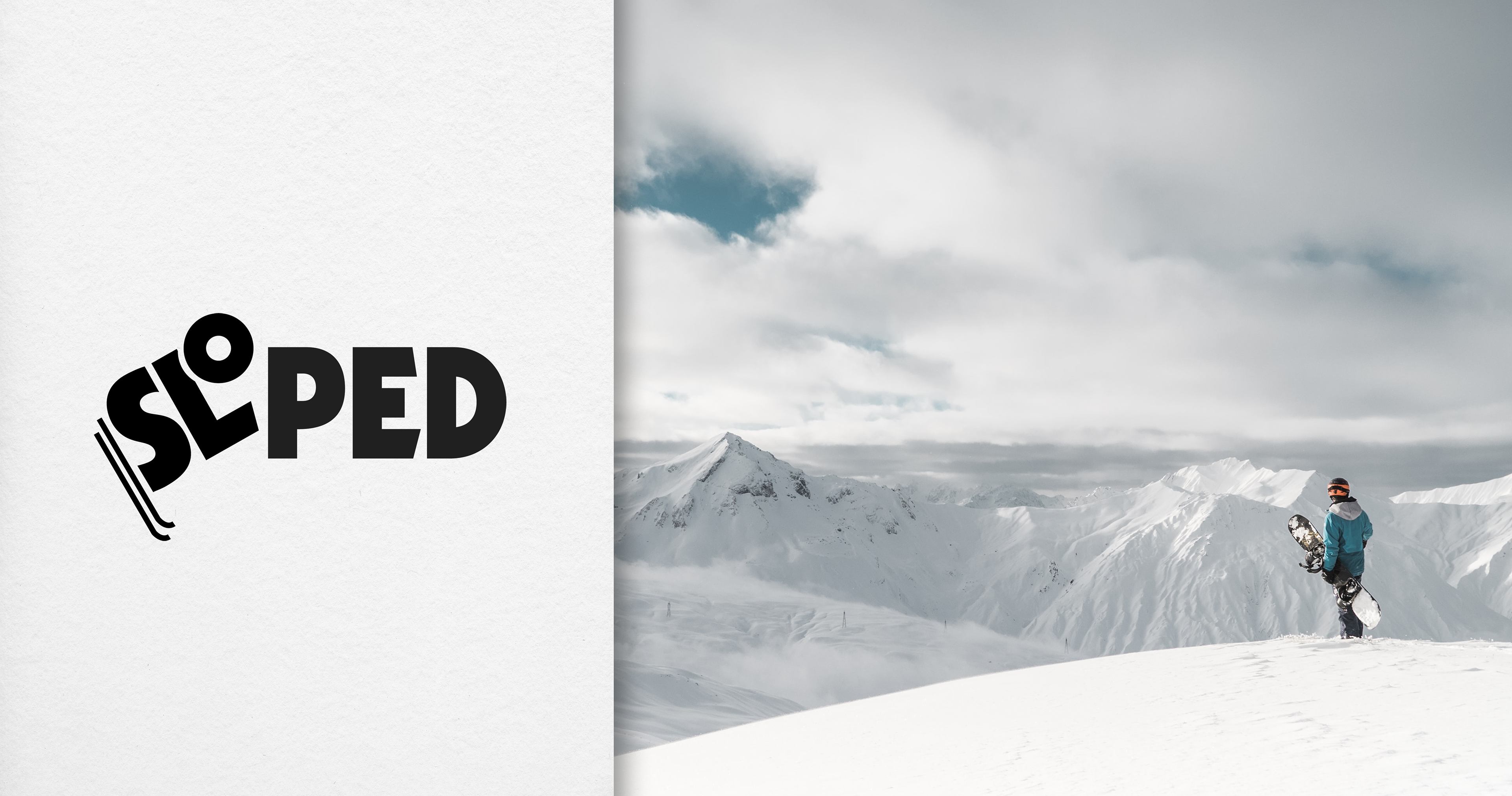 Magazine masthead next to an image of a snow-covered mountain range and snowboarder.