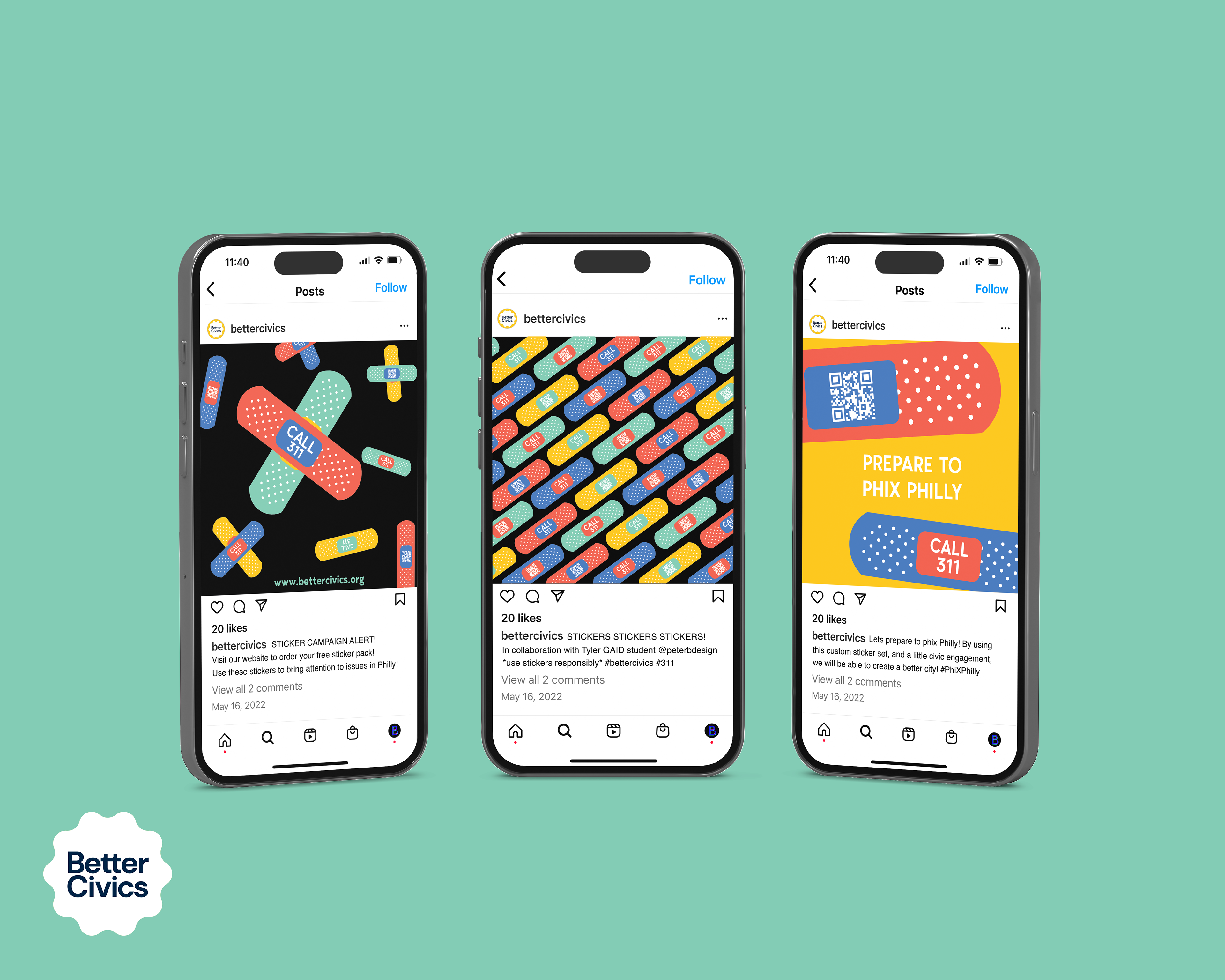 Instagram post mockups on phones.