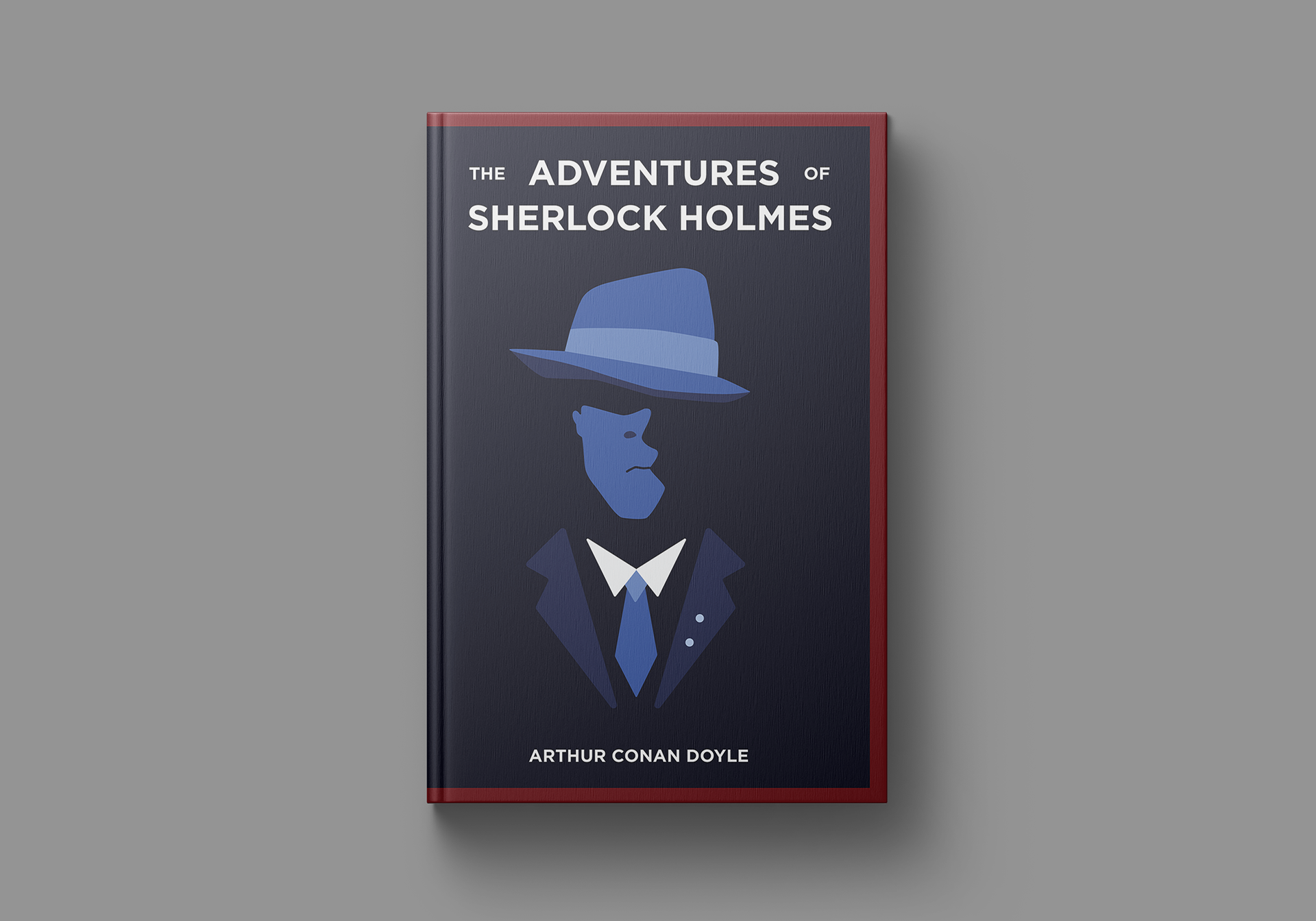 Mockup of illustrated book cover depicting a monochromatic mysterious man.