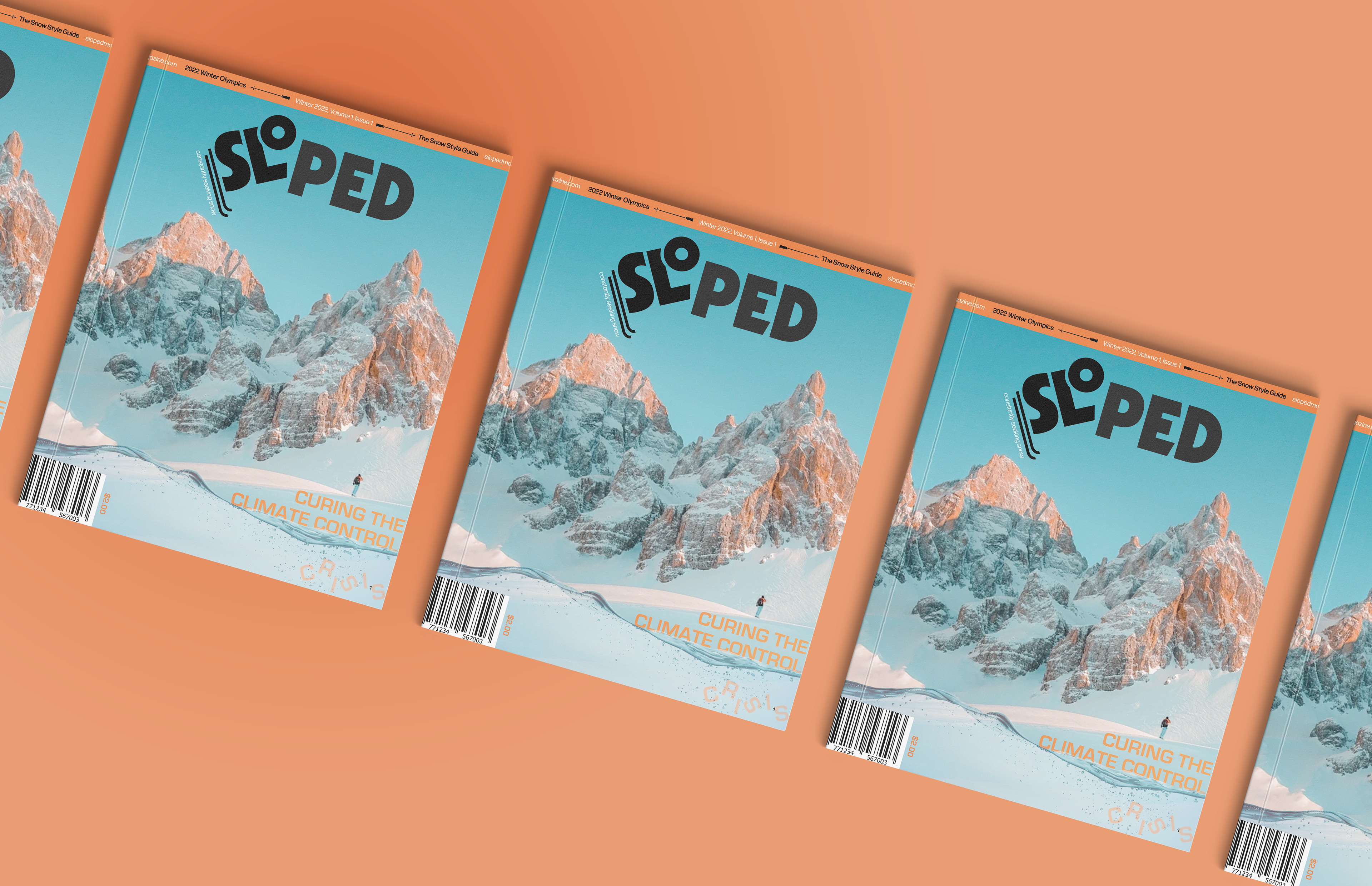 Multiple magazine covers displayed on an angle.