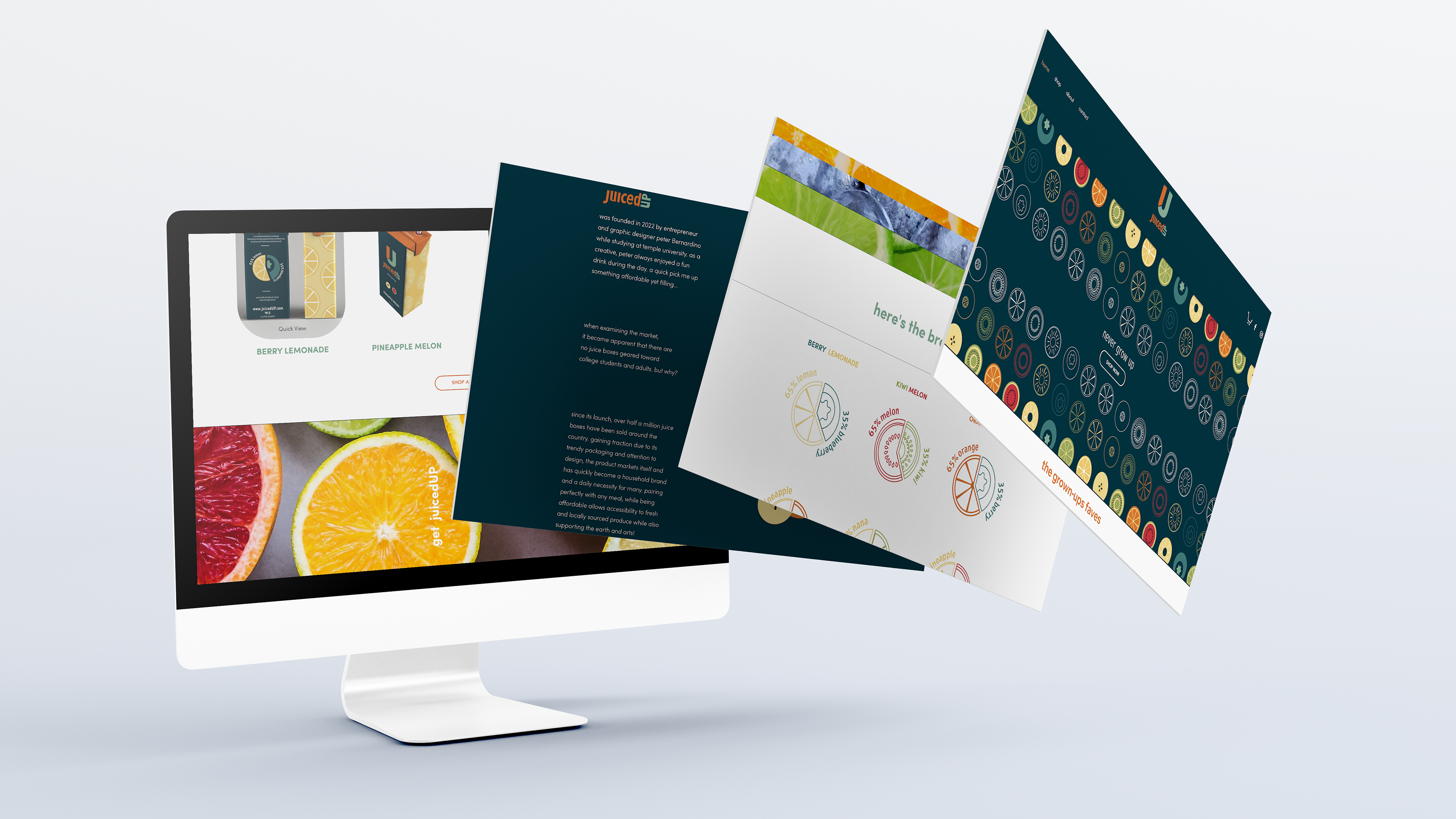 Website pages mocked up on computer screens.