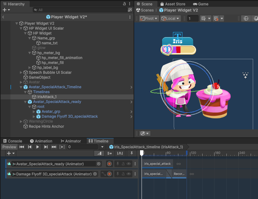 Built timeline for animation sequencing of special attack