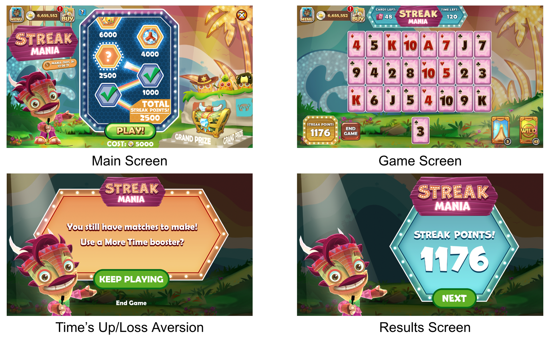 Concepts for major screens and gameplay flow