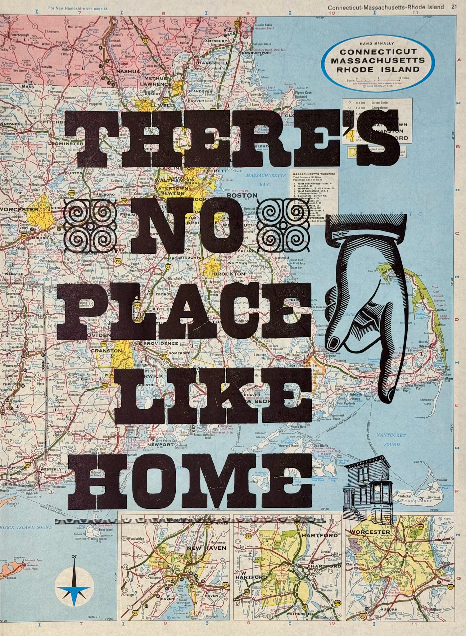 There's no place like home. Printed on a recycled Rand McNally USA road atlas. 