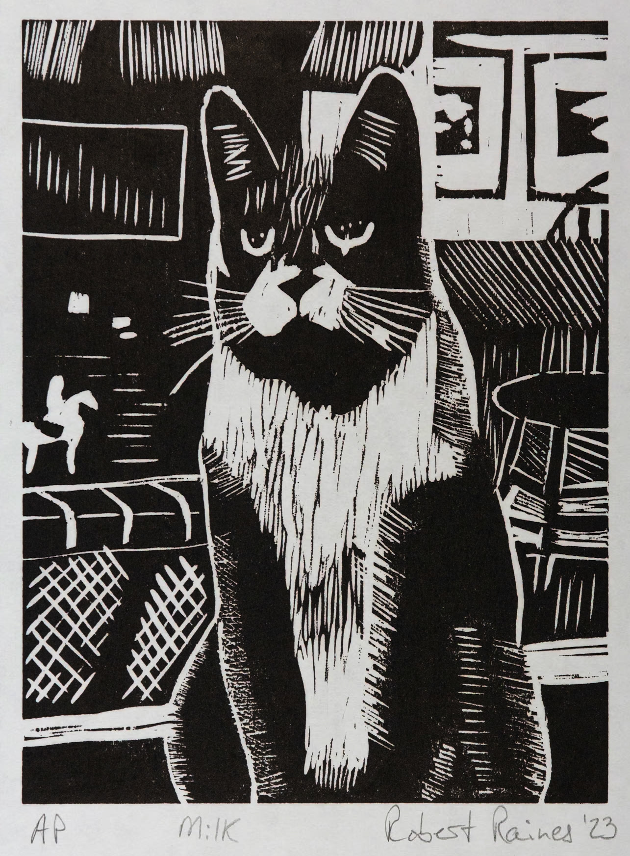 Milk: woodblock print