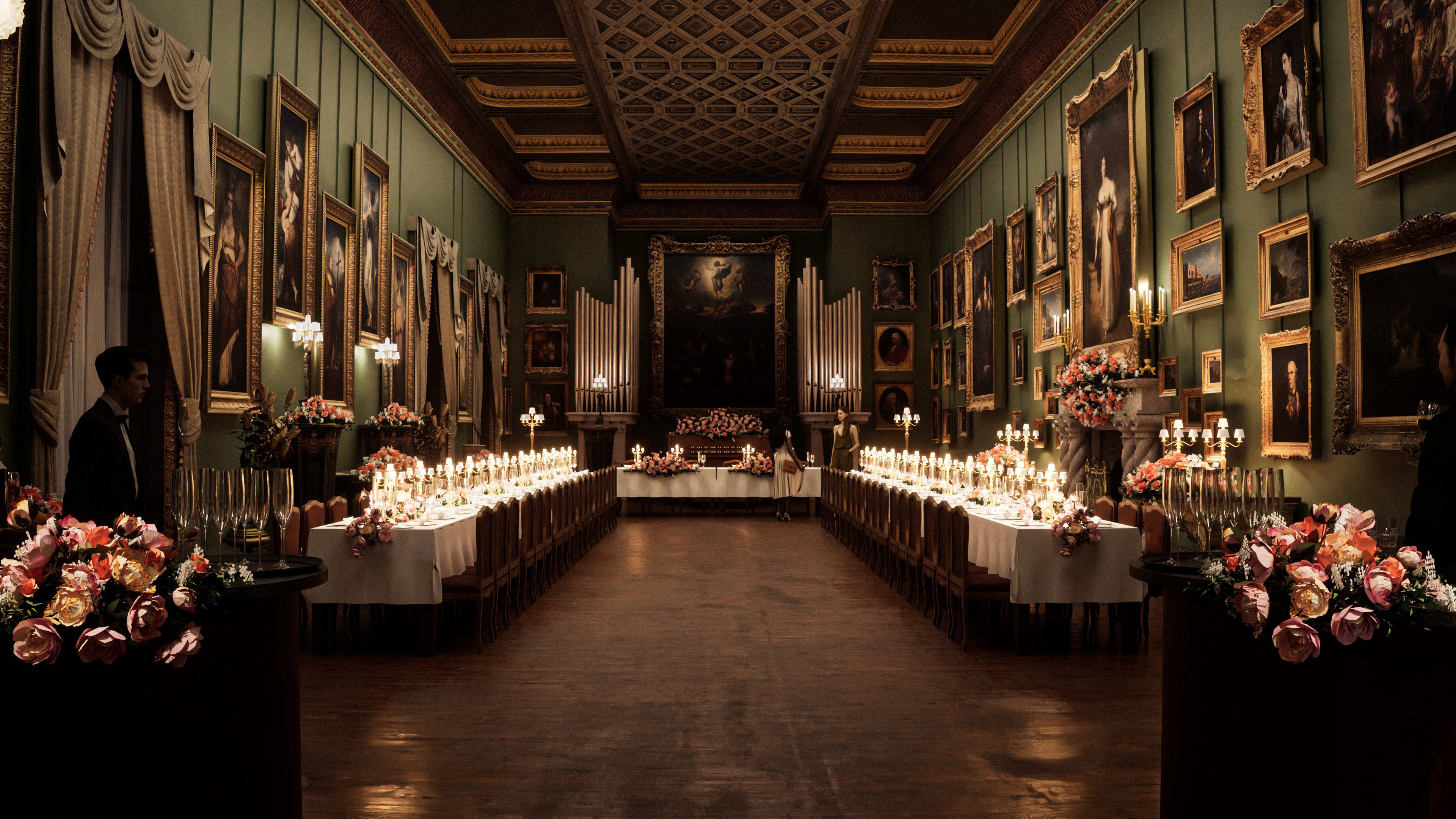 SURFACE / APPLE - BALLROOM WEDDING RECEPTION: SOMERLEY HOUSE LOCATION DRESS