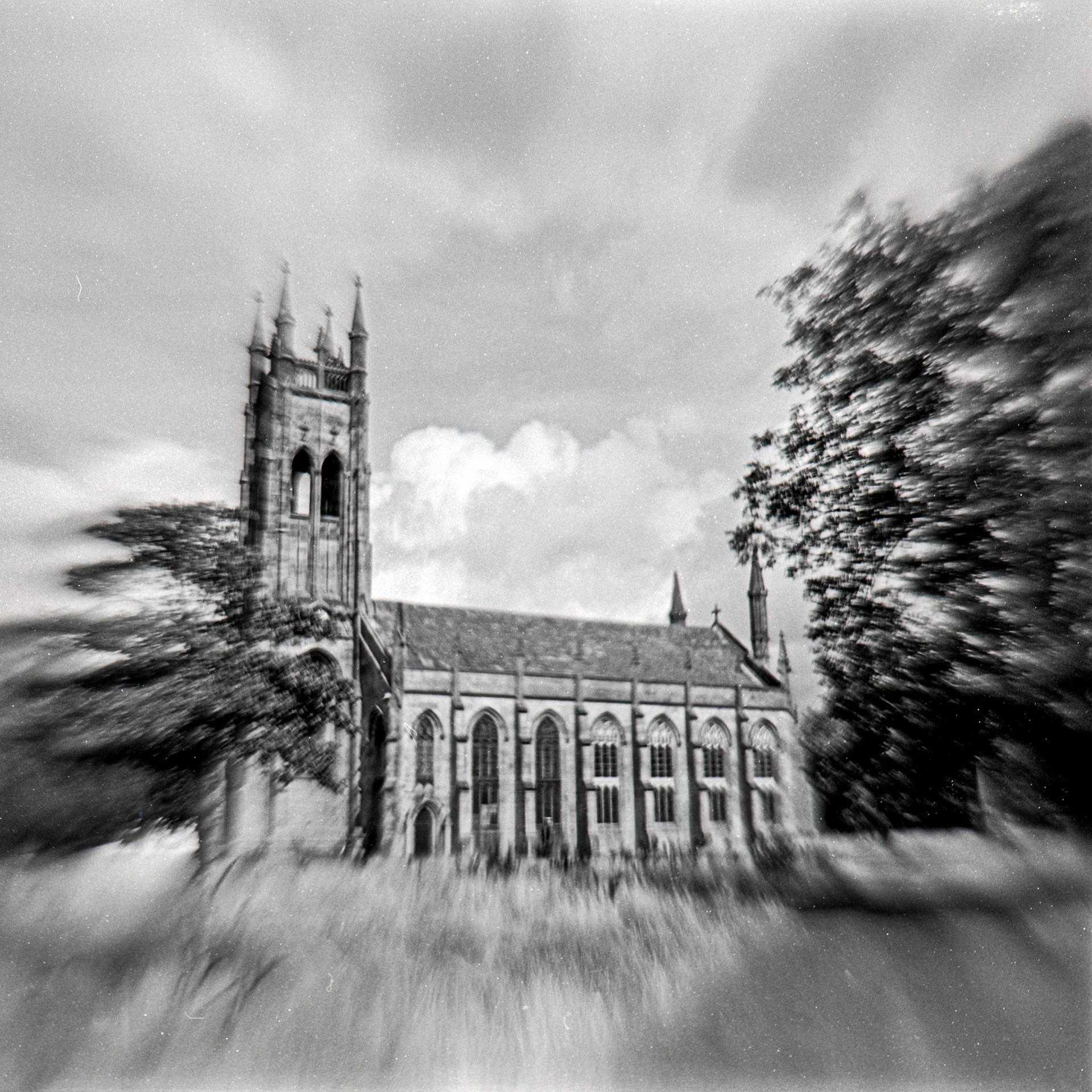 An old Kodak Creast camera, that I have taken the plastic lens out of and turned around. This gives a very distorted view of a scene, and, the sharpness that many photographers strive for in their images is not present anywhere!