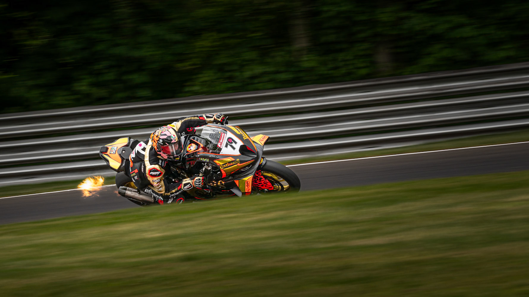 Storm Stacey coming up to Druids at Oulton Park during the British Supoerbikes Race