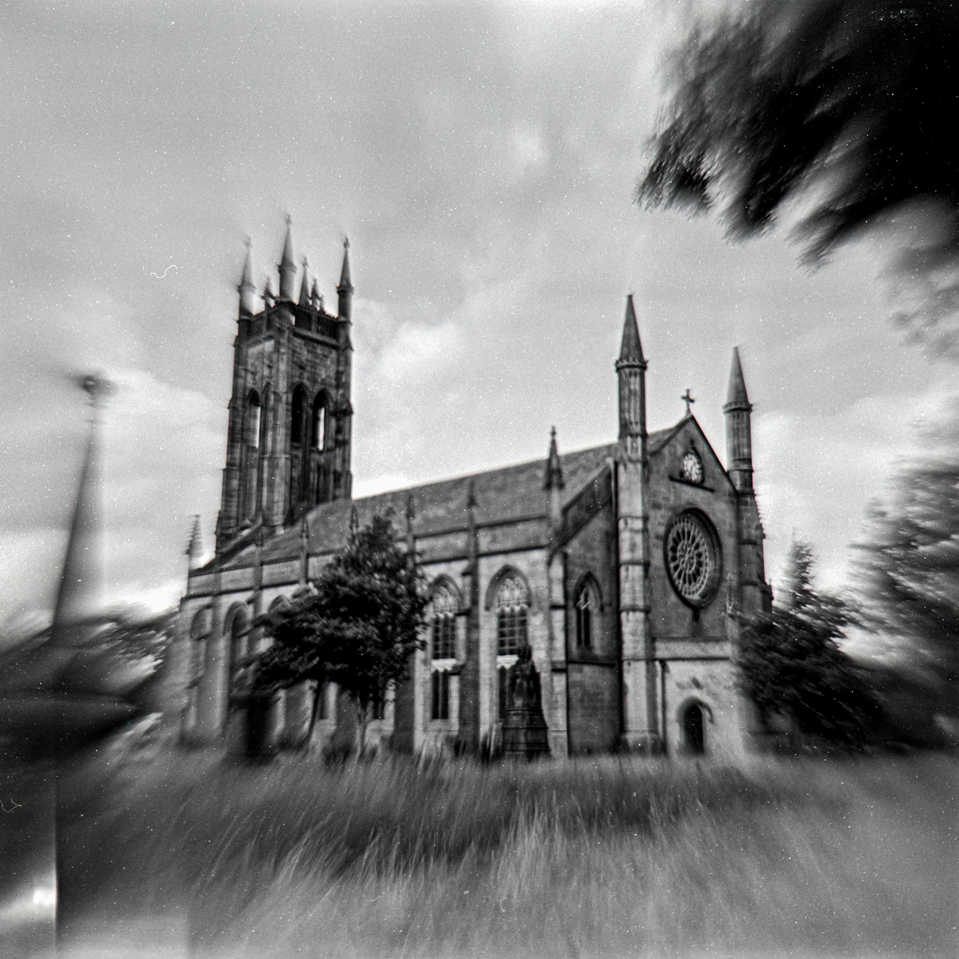An old Kodak Creast camera, that I have taken the plastic lens out of and turned around. This gives a very distorted view of a scene, and, the sharpness that many photographers strive for in their images is not present anywhere!