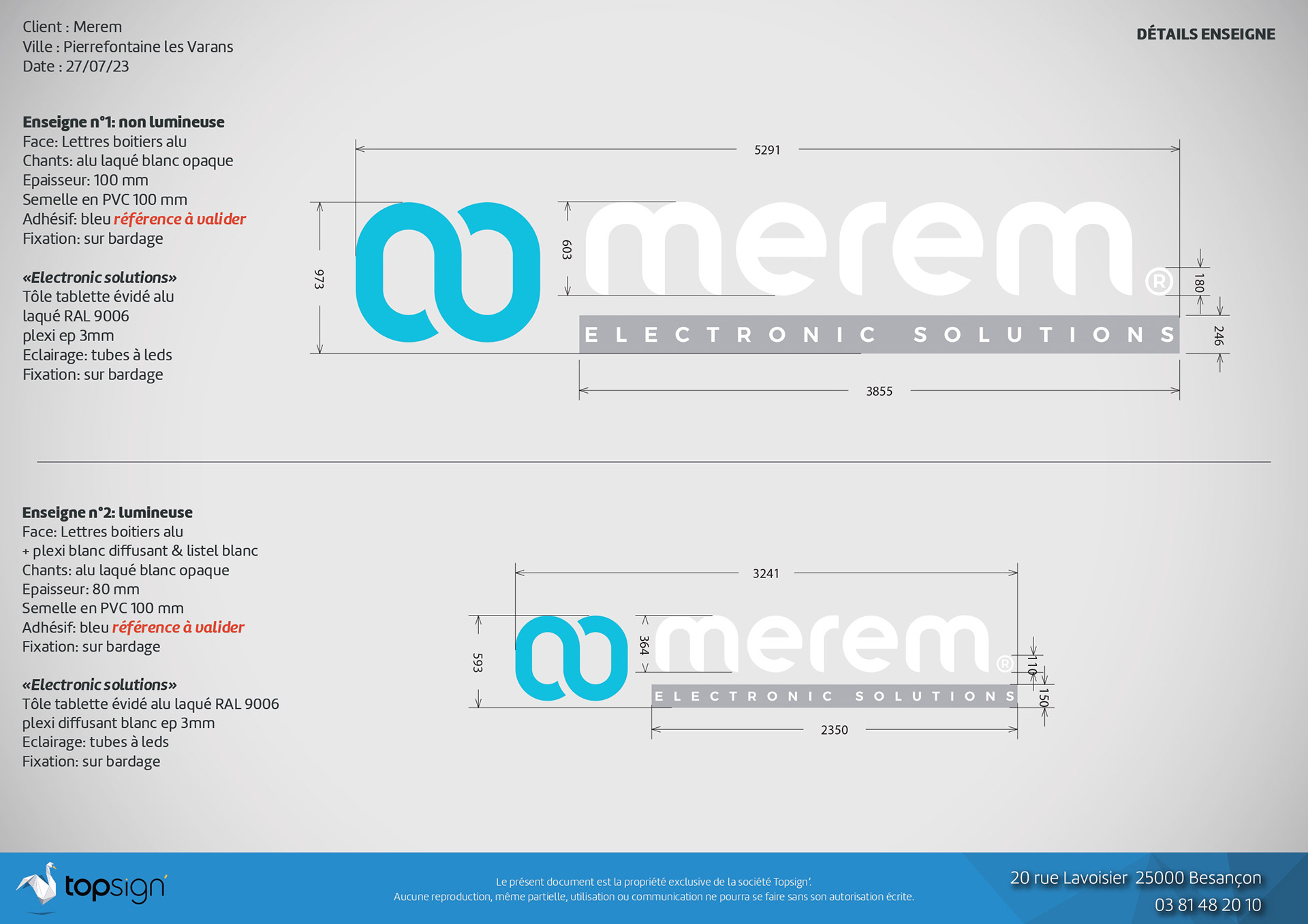 MAQUETTE ENSEIGNE MEREM - détail technique