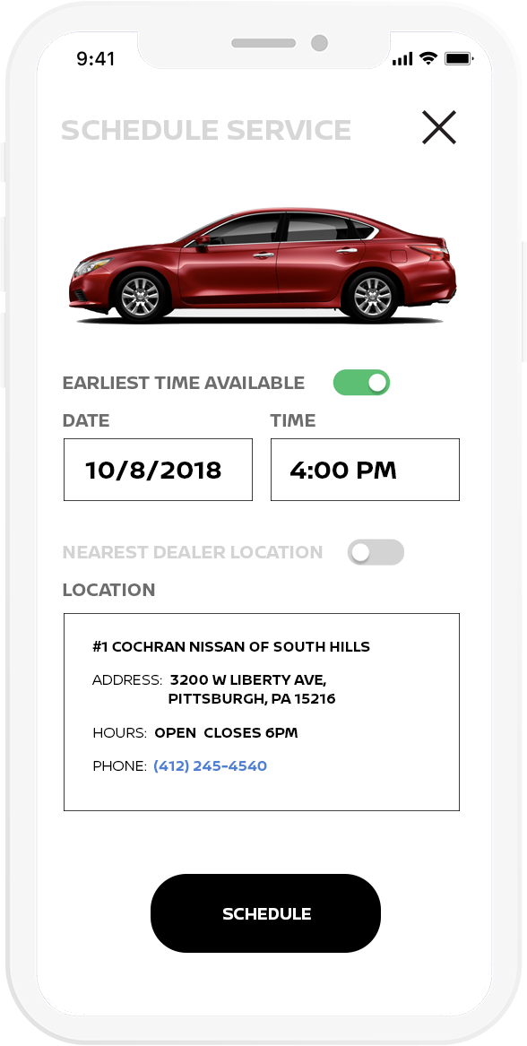 Schedule Service Screen
