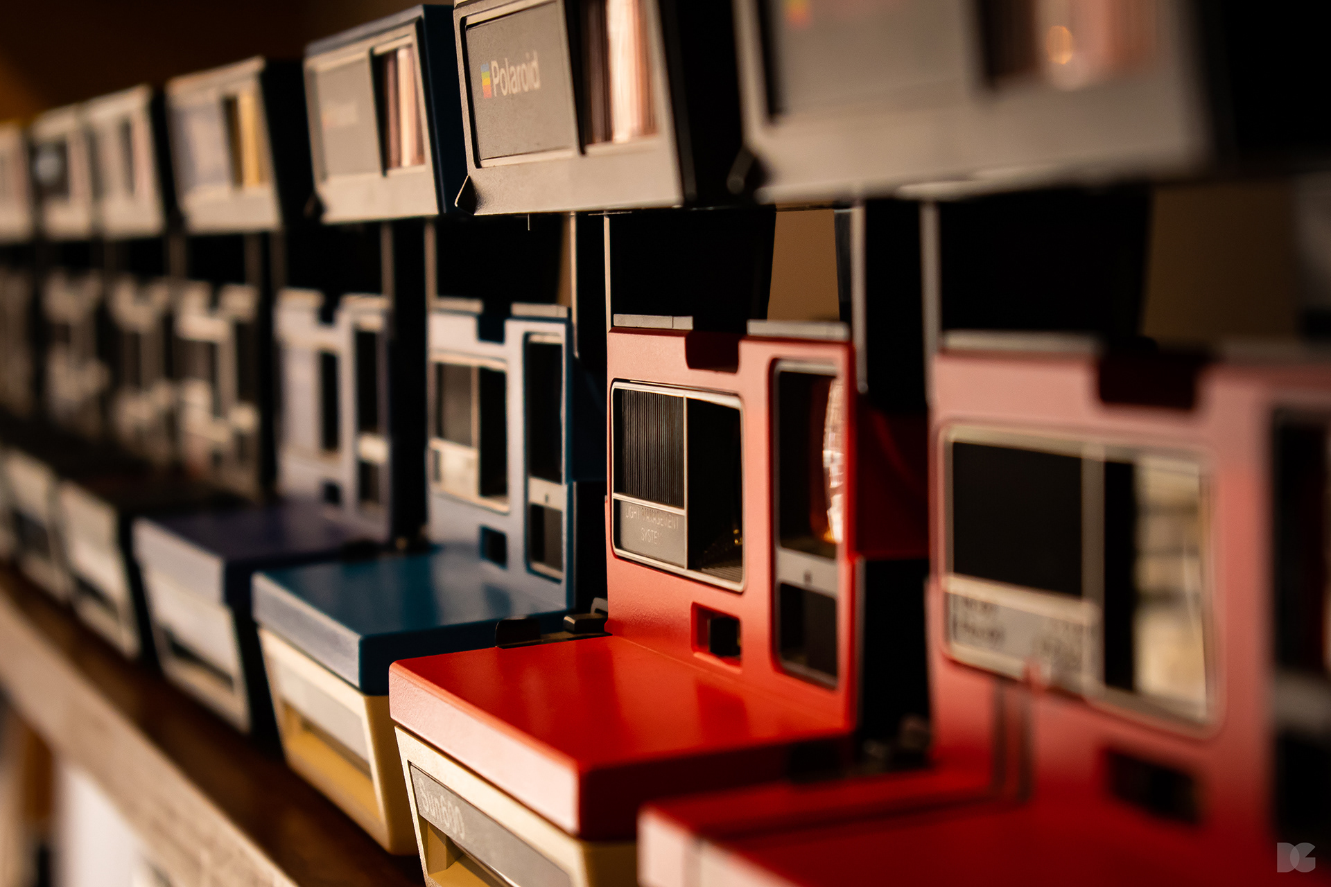 Close up product photograph of a range of Polaroid instant cameras. © 2018 David Gilmore Design