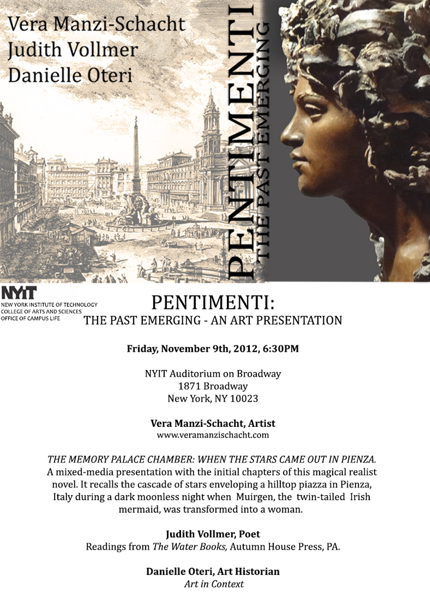 Invitation for When the Stars Came Out in Pienza at The NYIT Auditorium on Broadway, New York