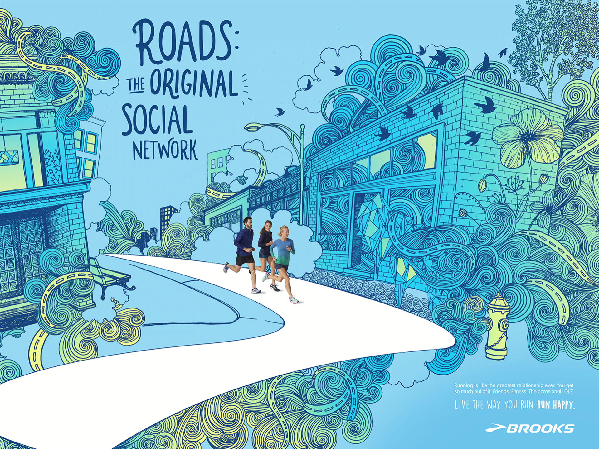 Illustration / Design for Roads: The Original Social Network Campaign, Commissioned by Leo Burnett Worldwide for Brooks Running.