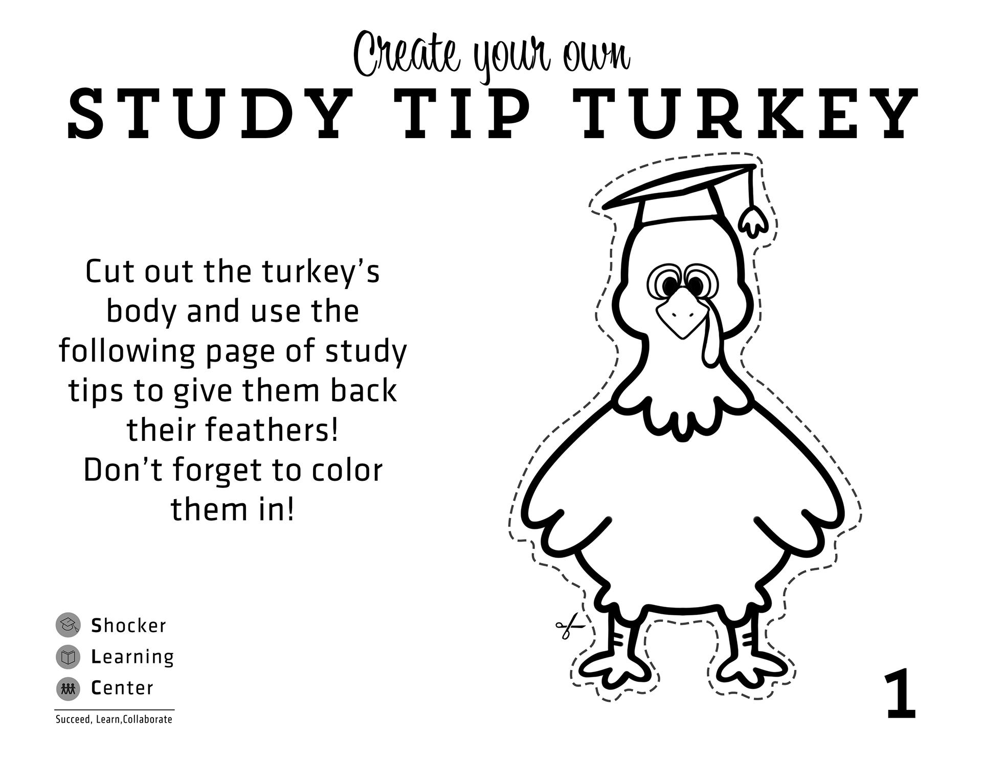 Study Tip Turkey Worksheet for the SLC Illustrated and Designed by Me