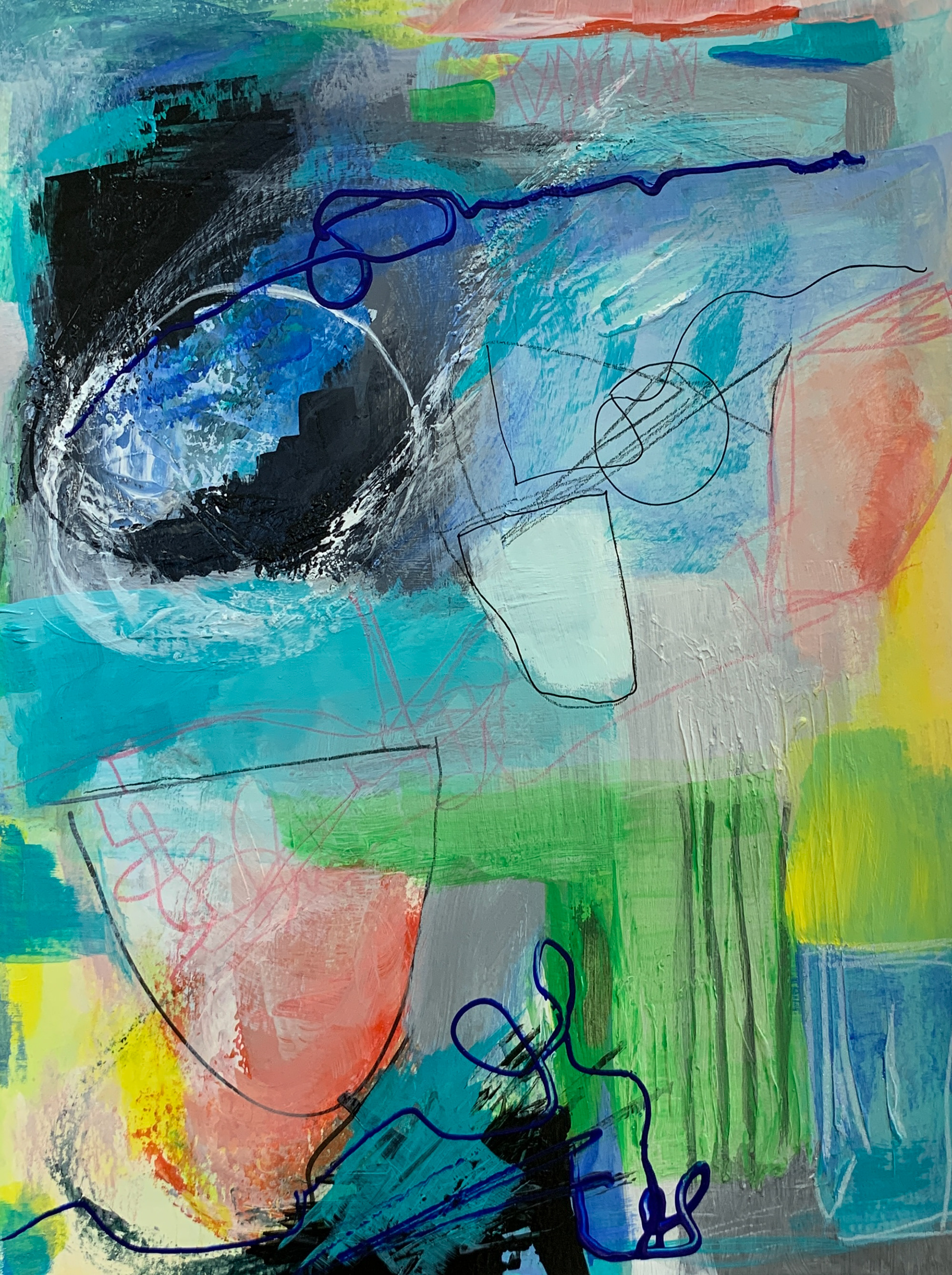 At the Beach. mixed media on paper. 12 x 9 in.