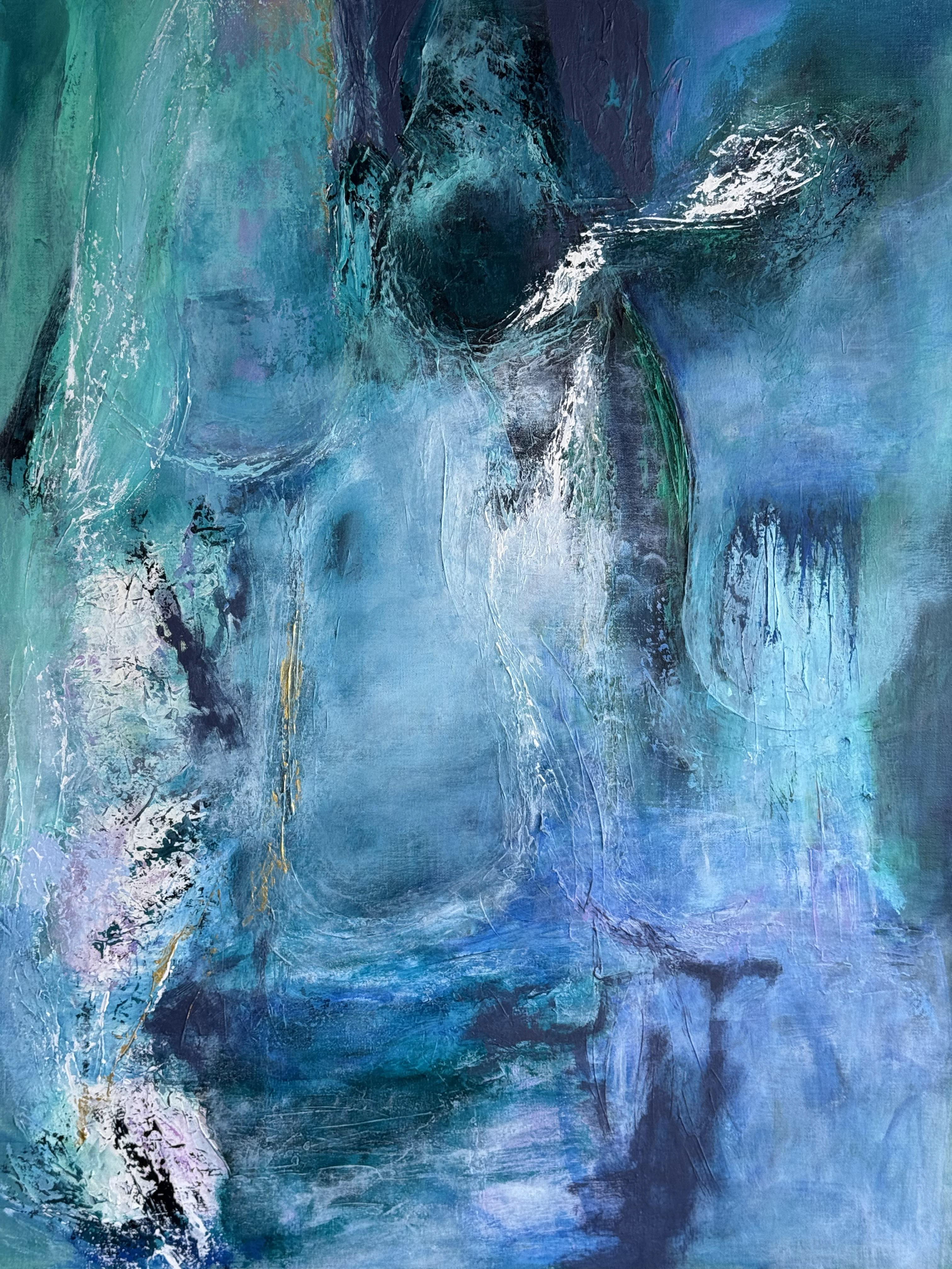 Going into the Water II. Mixed media/acrylic on canvas. 40 x 30 in.