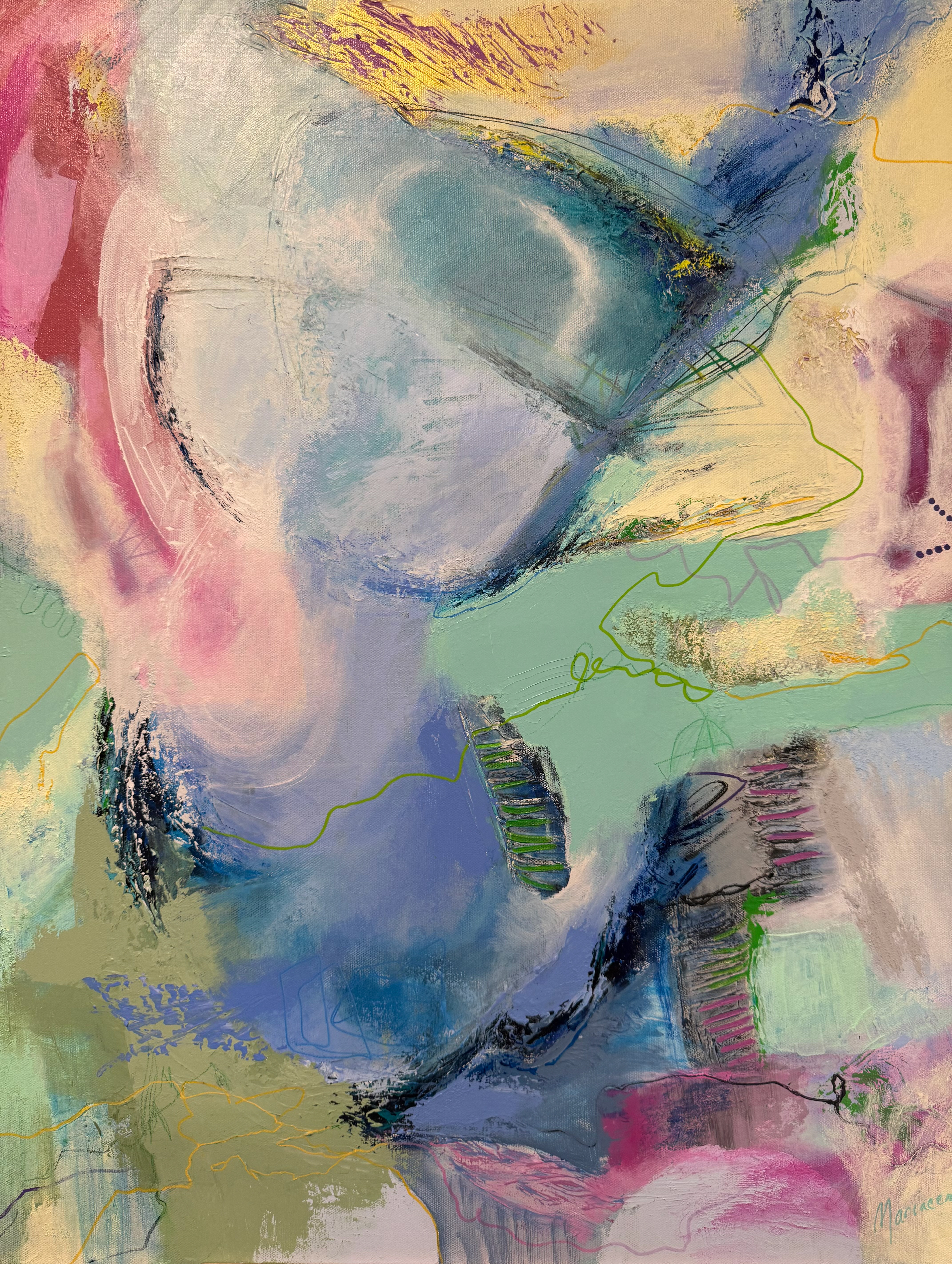 Playful Markings. Mixed media/acrylic on canvas. 30 x 24 in.