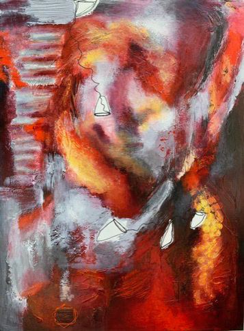 Unpredictable. Mixed media/acrylic on canvas. 40 x 30 in.