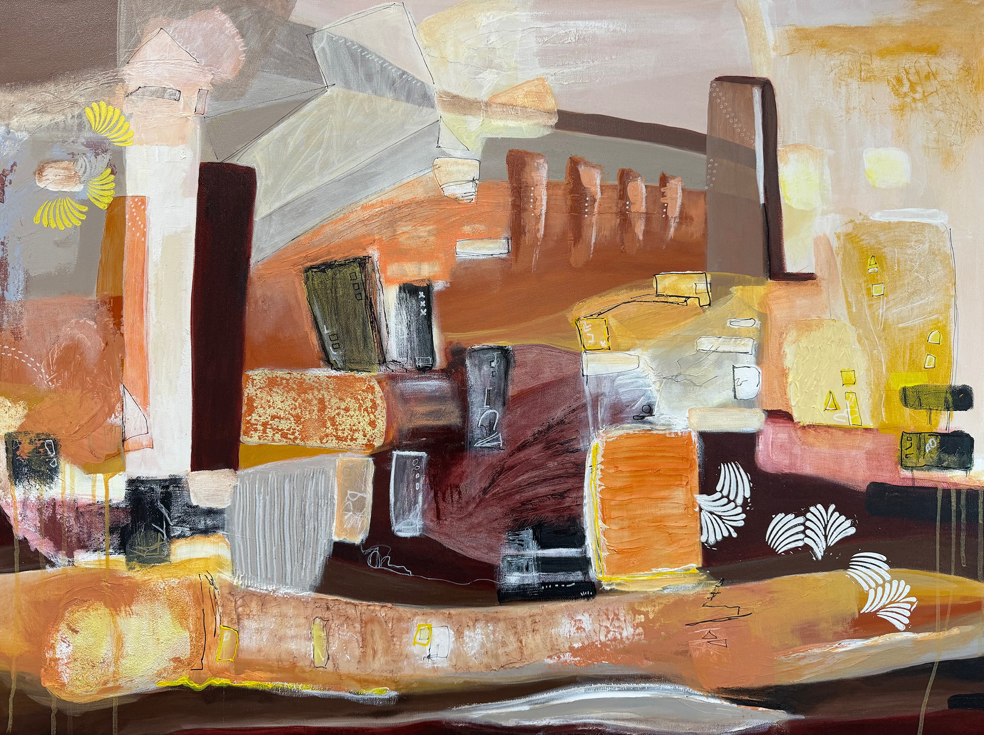 Between City & Meadow. MixedMedia/Acrylic on canvas. 30 x 40 in