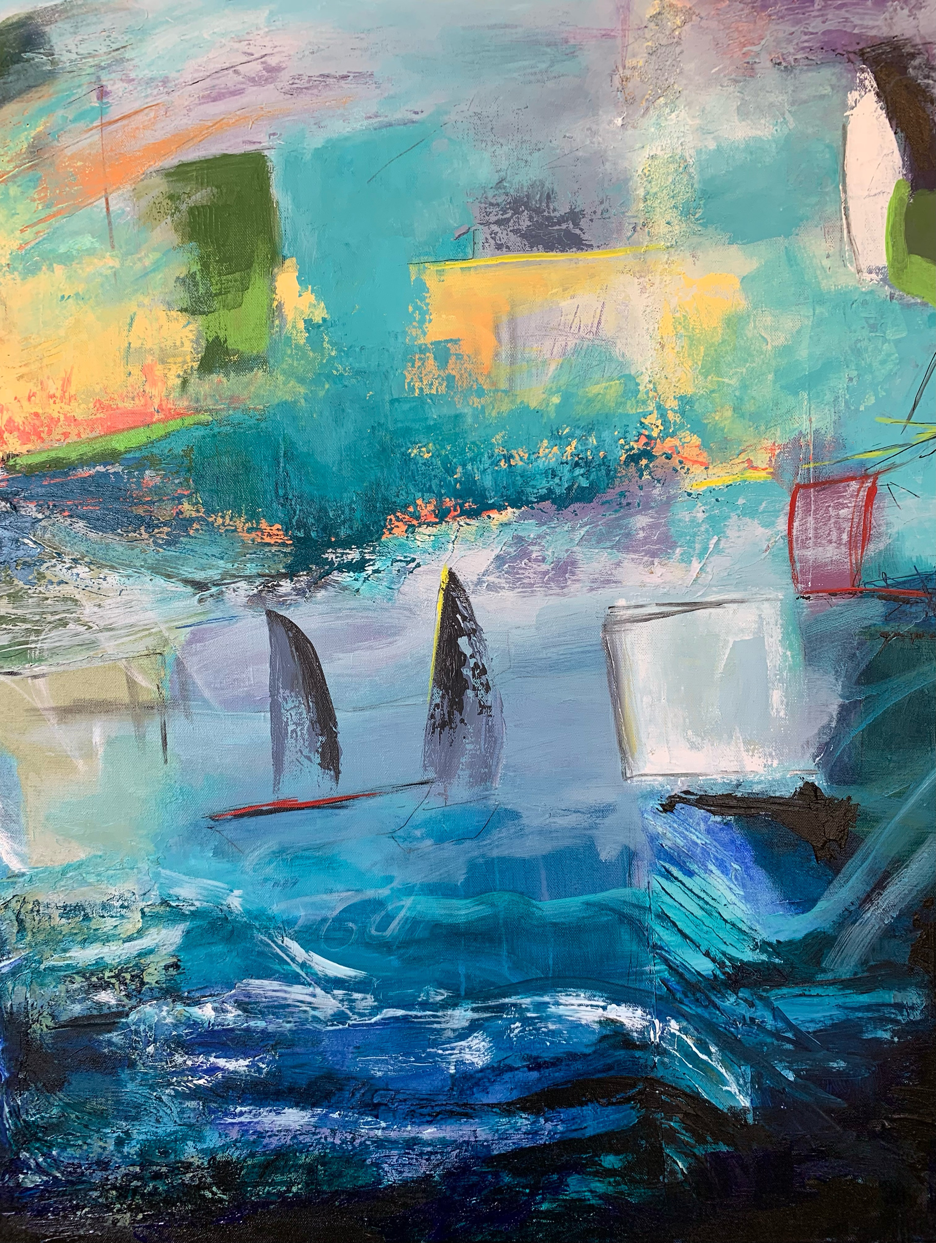 Sailing. Mixed media/acrylic on canvas. 28 x 22 in.