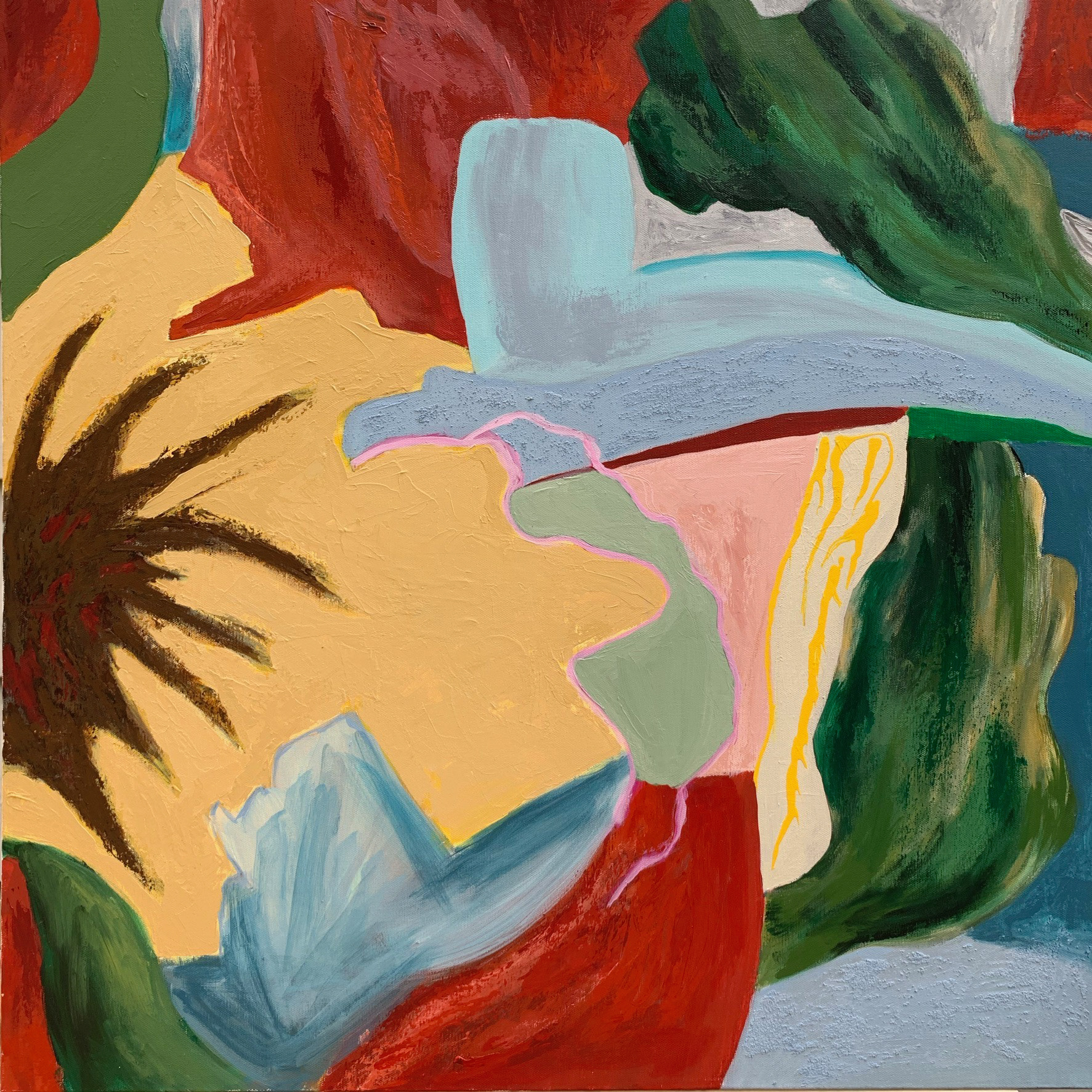 Between Hibiscus. Mixed media/acrylic on canvas. 30x30 in.