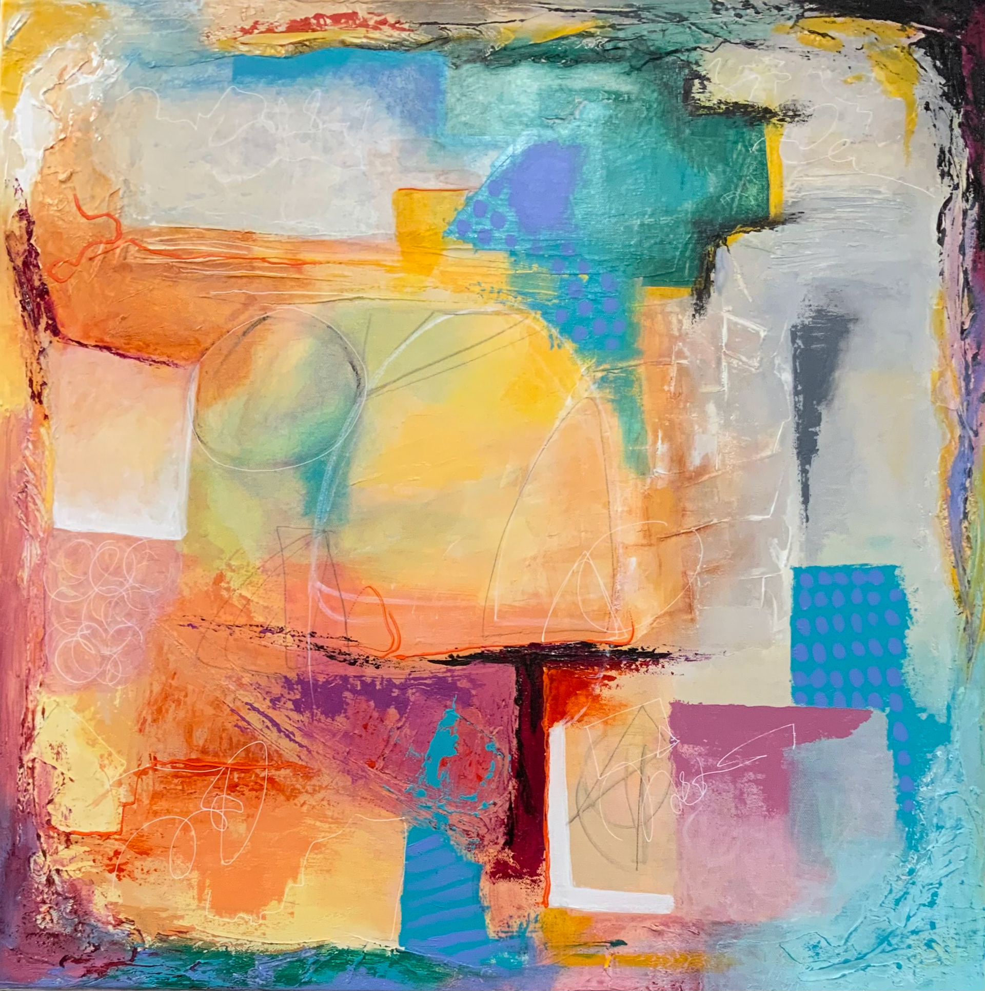 In the Afternoon. Mixed media/acrylic on canvas. 24 x 24 in.