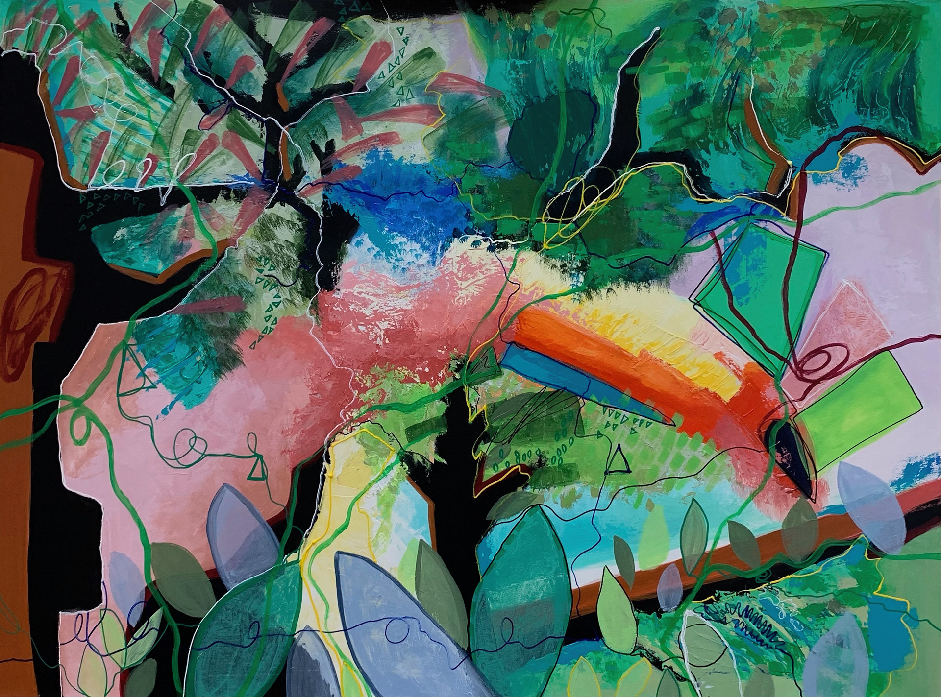 Fantasy. Mixed media/acrylic on canvas. 30 x 40 in.