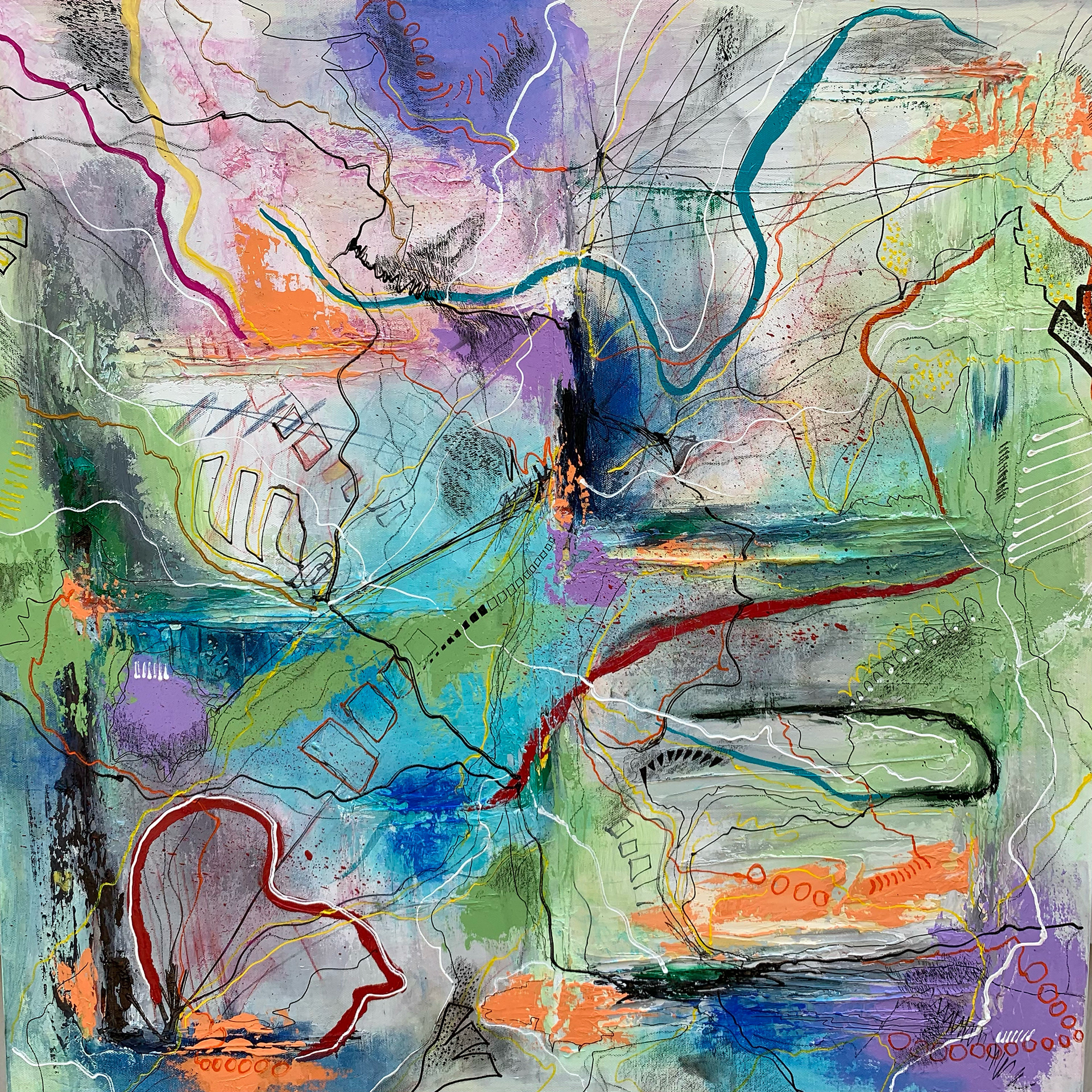 Without Direction. Mixed media/ Acrylic on canvas. 30 x30 in.