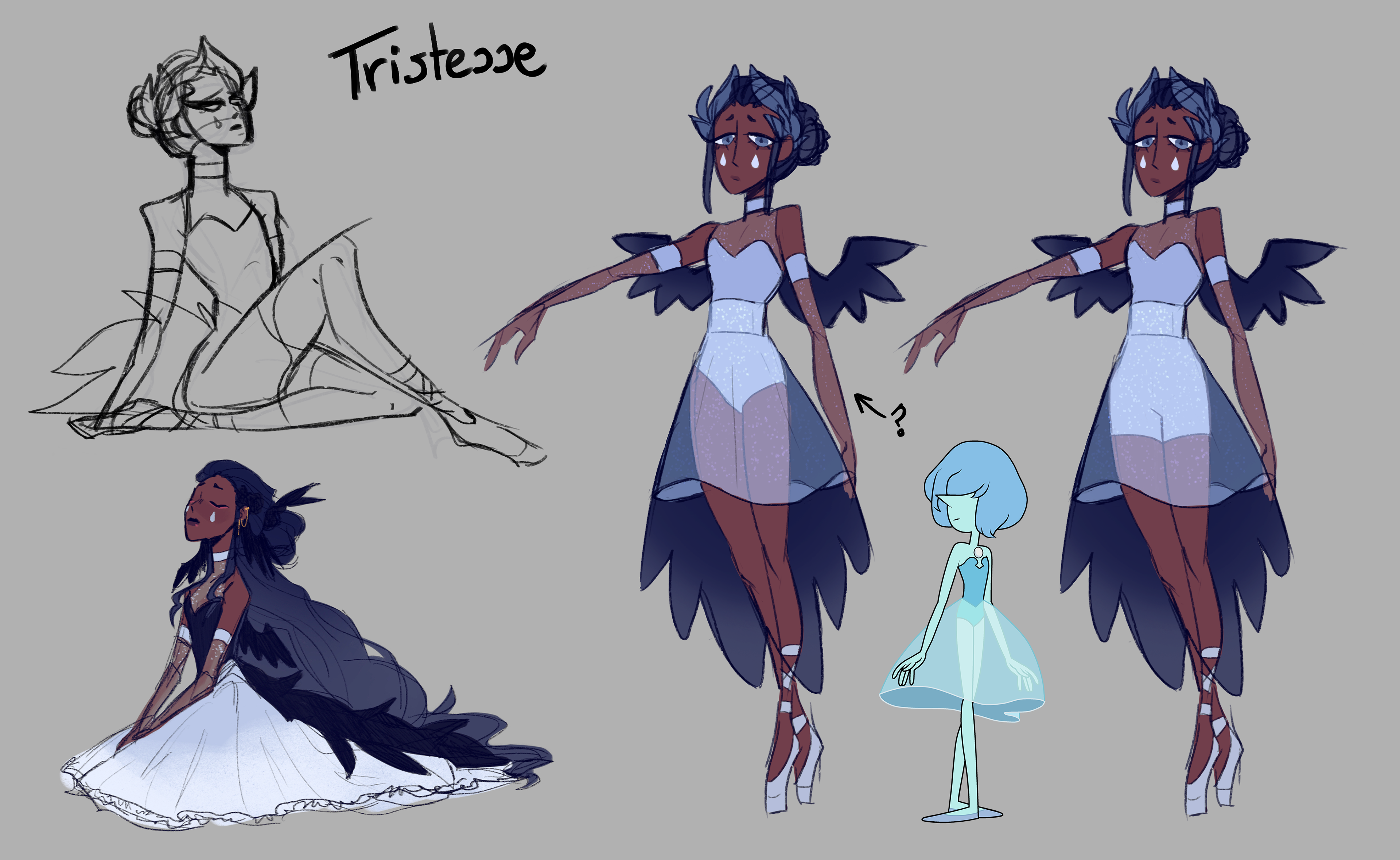Mae Tristesse, The personification of the emotion "Sadness", I however didn't want her to be too stereotypical and I made her more a character that moves people to tears through dance/performance instead. Based on black swan ballet.
