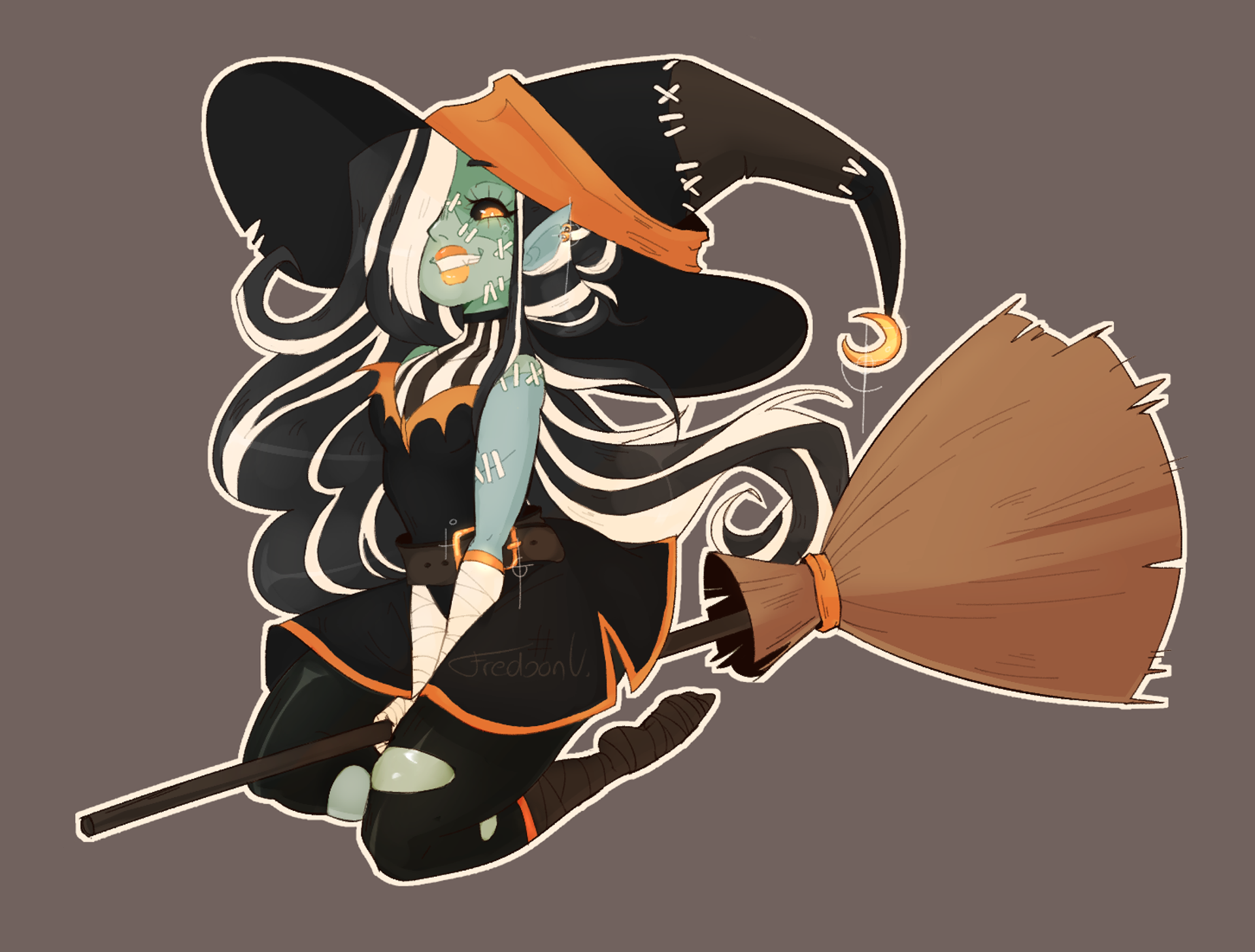 Fran - A design I did for an original character, I wanted a character to embody the spirit of halloween, so I mix and matched some of the most iconic halloween tropes (in my opinion)
