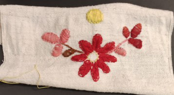 Embroidery test on linen from artisanal weaving in Monchique, Algarve