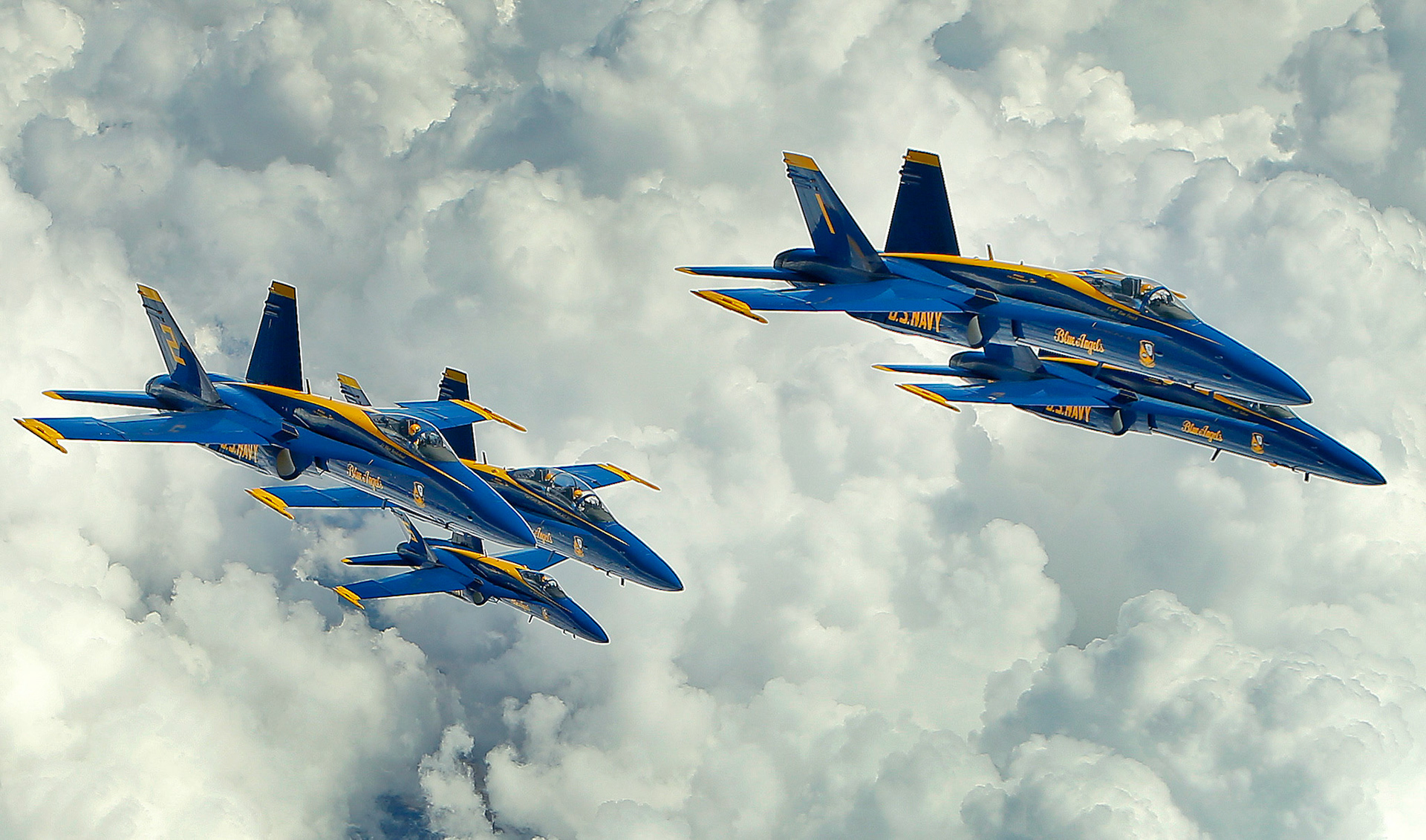 The Blue Angels fly in formation over New Mexico after receiving fuel from a KC-135 of the Kansas Air National Guard's 190th Refueling Wing on Wednesday Sept. 23, 2015.