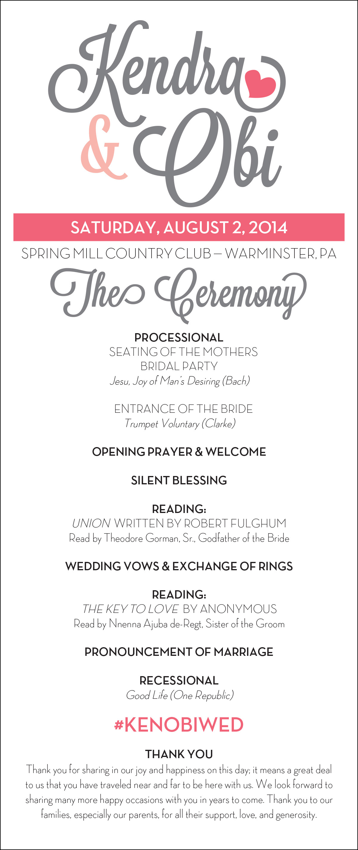 Program for a friends wedding