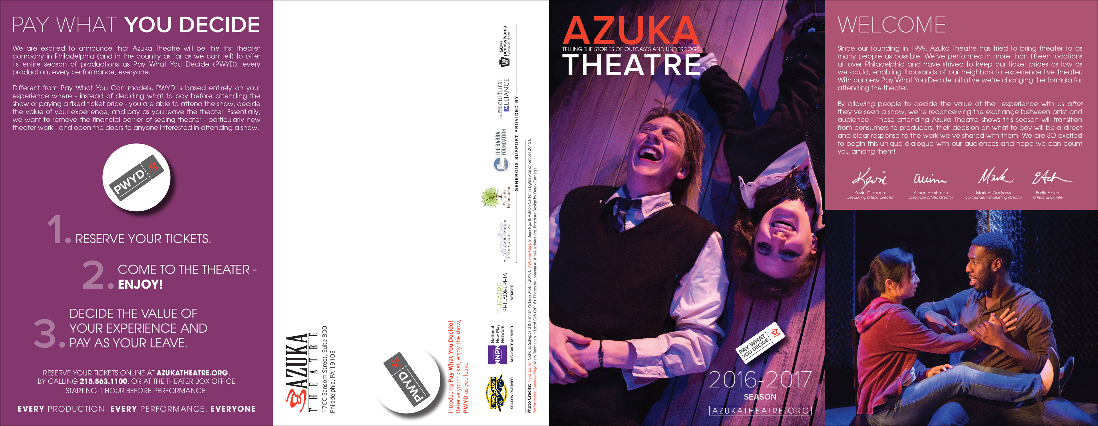 Azuka Theatre 2016-2017 gate fold brochure (outside)