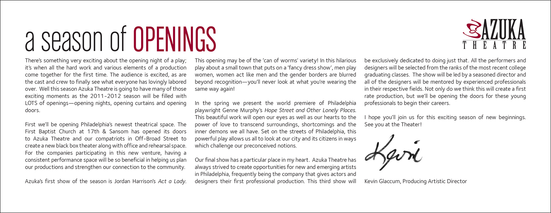 Azuka Theatre 2011-2012 brochure