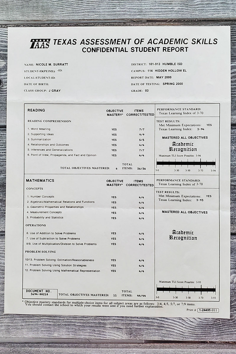 2000 - Perfect score TAAS Nicole