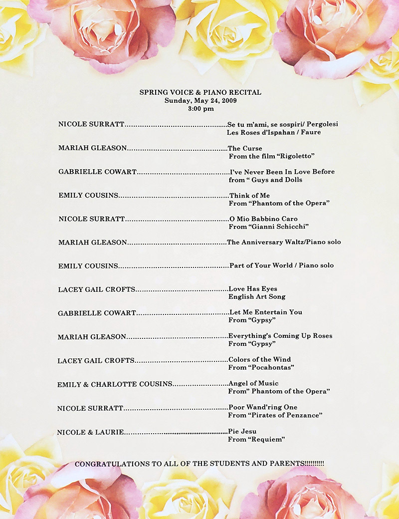 Joyfully and sadly, Nicole's last voice recital - thank you Mrs. Laurie Fitch