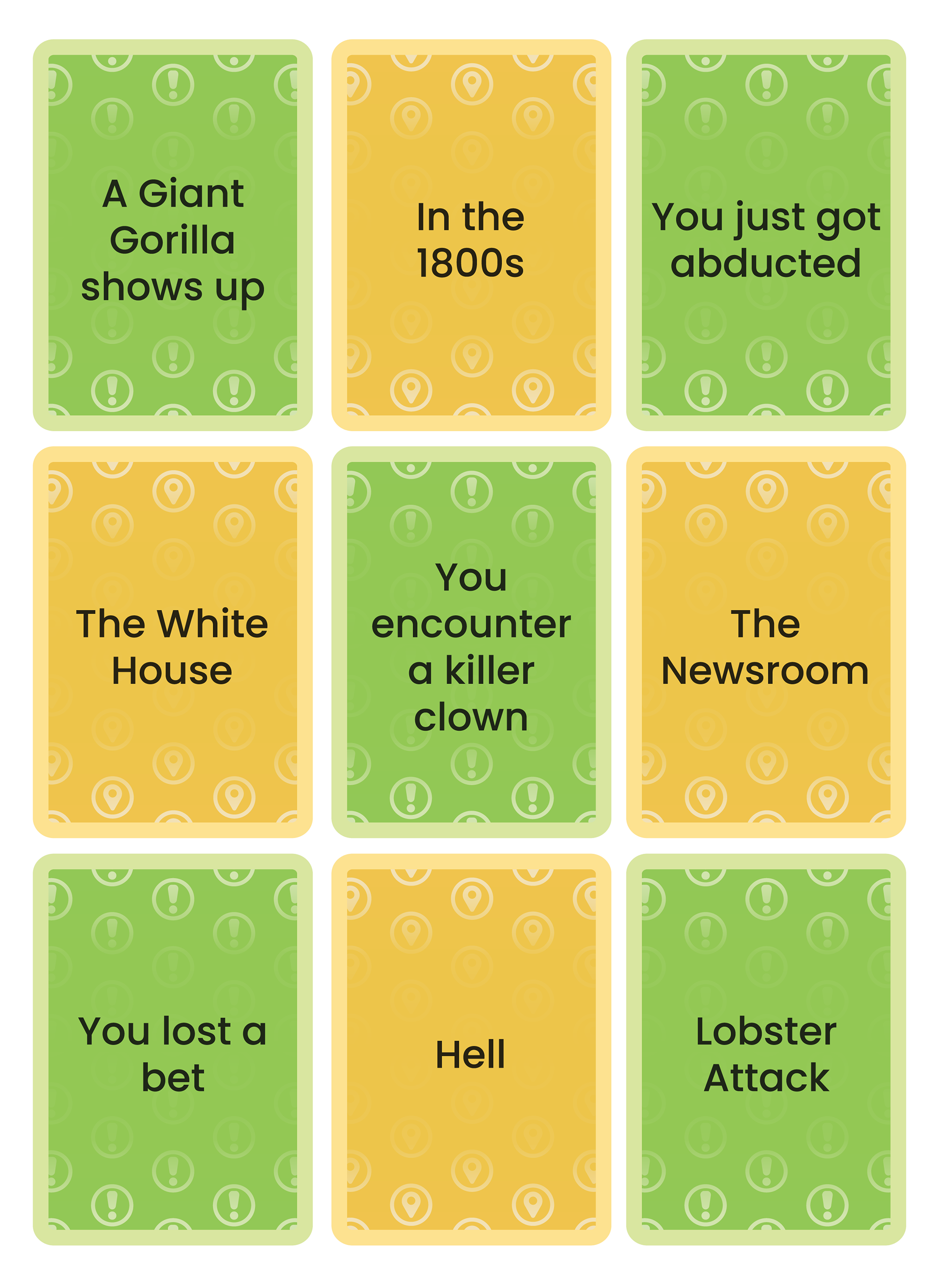 A few examples of cards you would find in the game