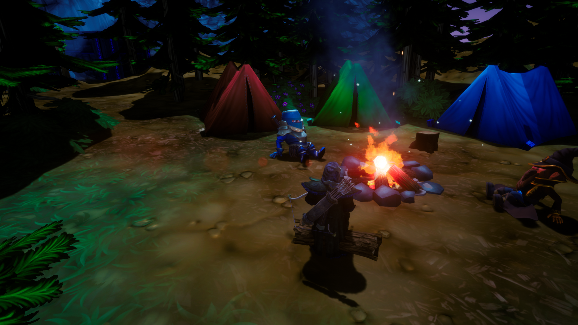 The campfire scene was meant to house both the level up screen and potential narrative moments that would be carried out through dialogue.