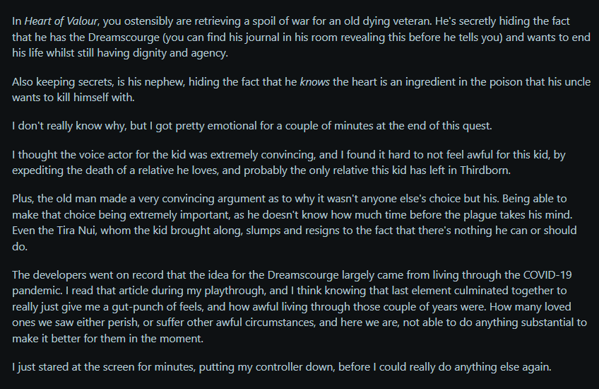 Cliche to say it but this was the player reaction that lived in my head while working on Heart of Valor. I am thankful the message carried through so vividly.
