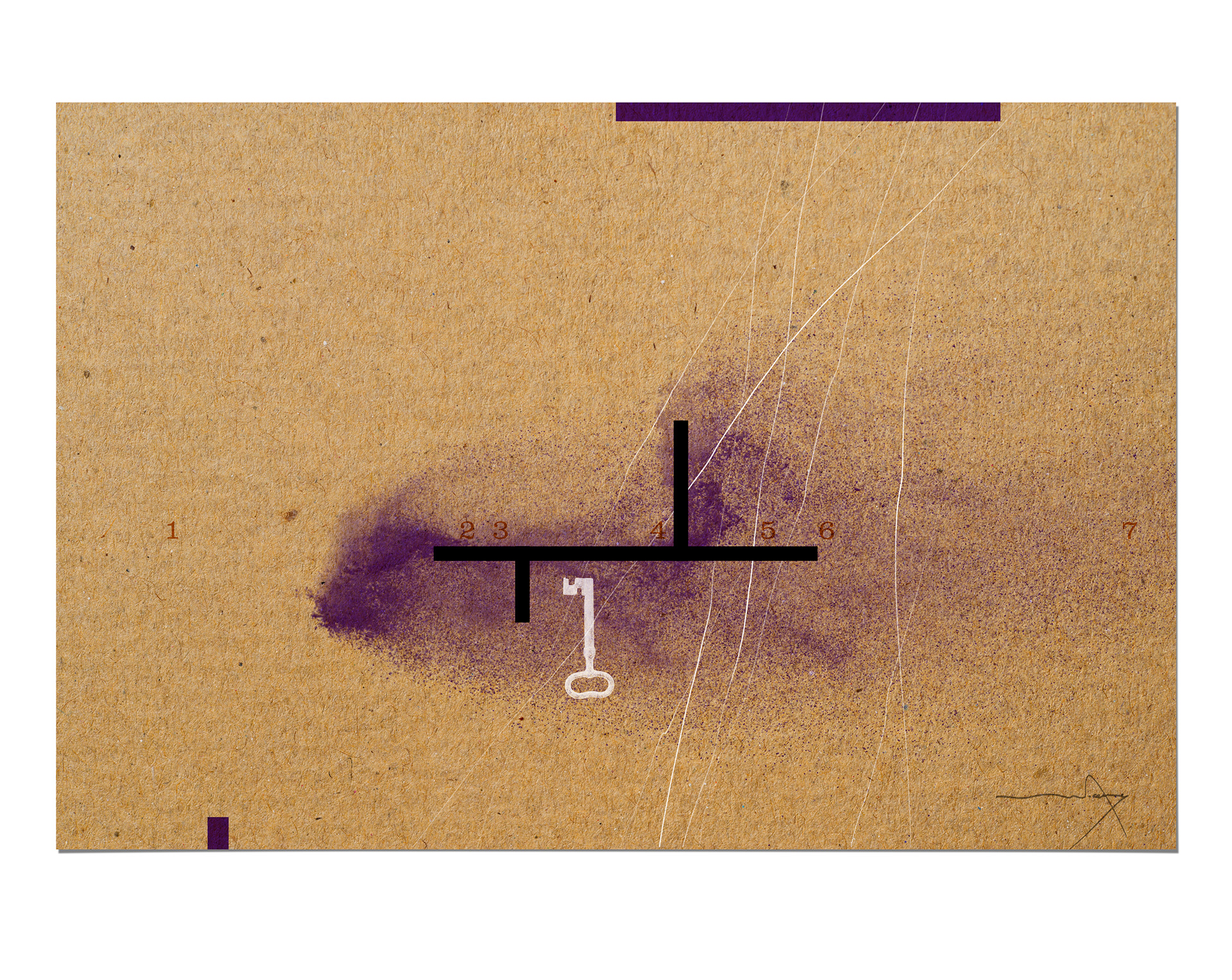 "'Clau Blanca sobre Pols Porpra' - A minimalist depiction of a white key over purple dust, by artist Vicenç."