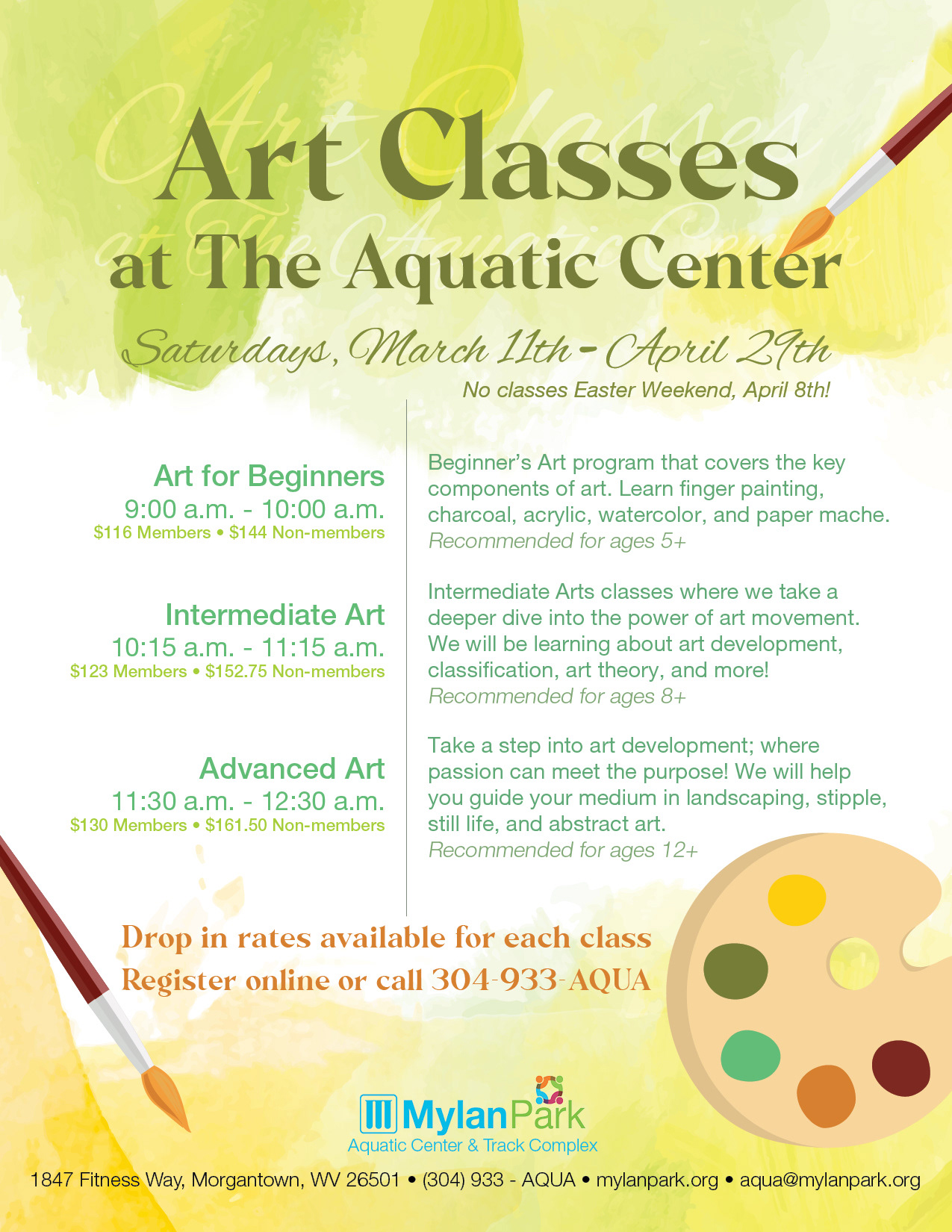 Art Classes at The Aquatic Center at Mylan Park Flyer Design