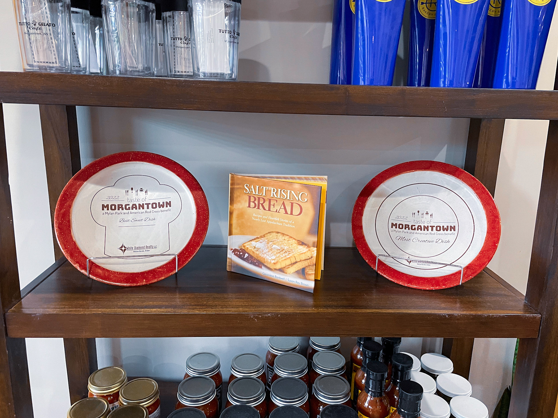 2022 Taste of Morgantown Award Plates Best Sweet Dish and Most Creative Dish displayed at Rising Creek Cafe